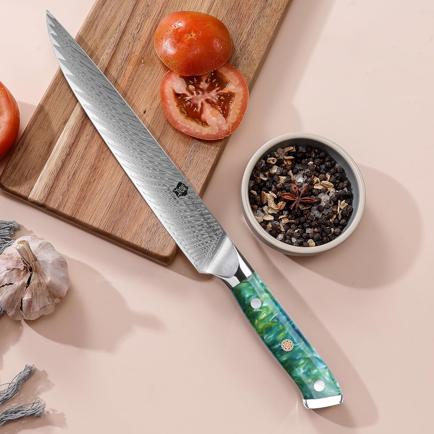 WILDMOK Cuchillo de trinchar, cuchillo de corte de 9 pulgadas, cuchillos y tenedores para tallar, cuchillo de barbacoa, cuchillo de corte de carne,