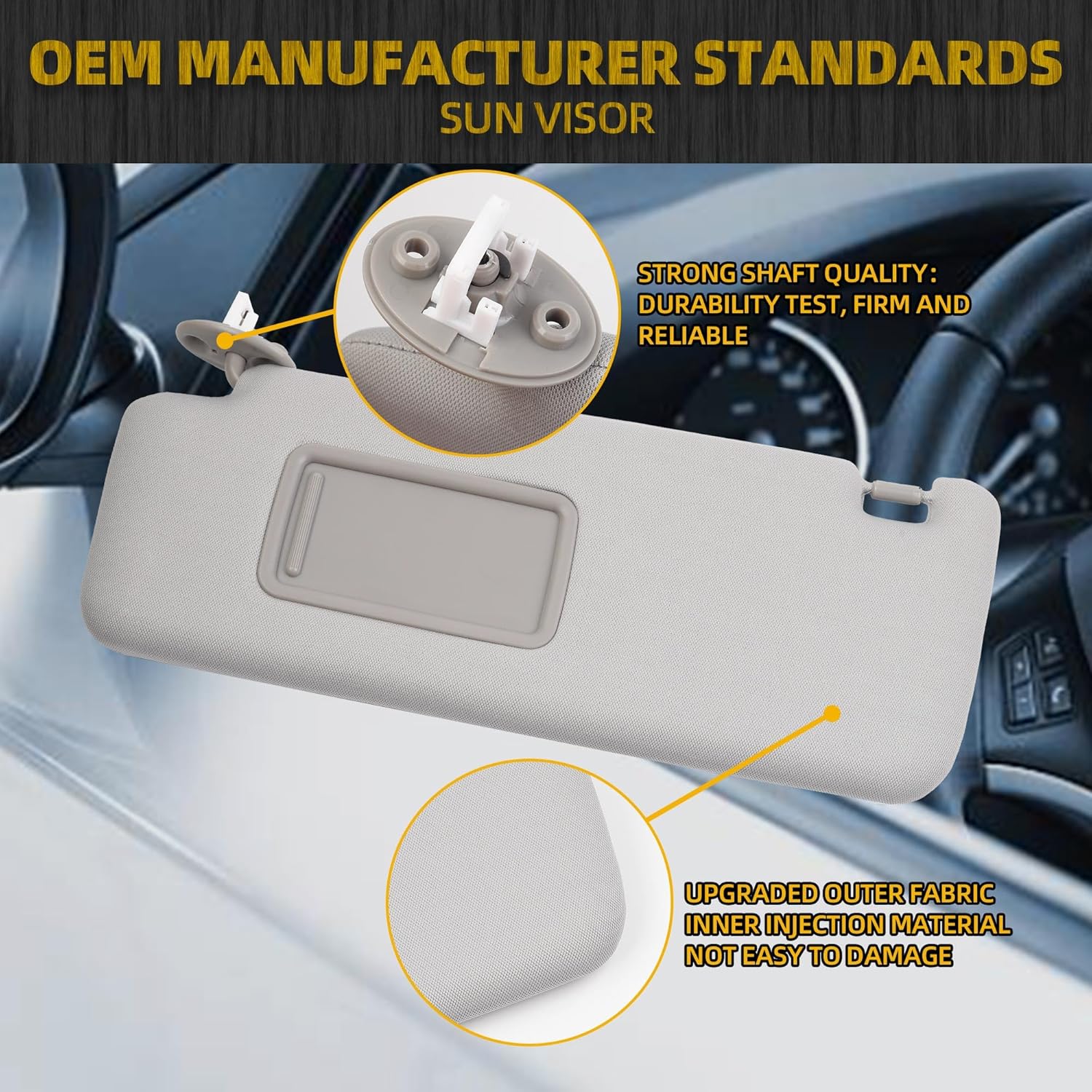 Dasbecan Visera solar delantera izquierda para el lado del conductor con luz de tocador compatible con Toyota 4Runner 2010-2023, reemplaza #
