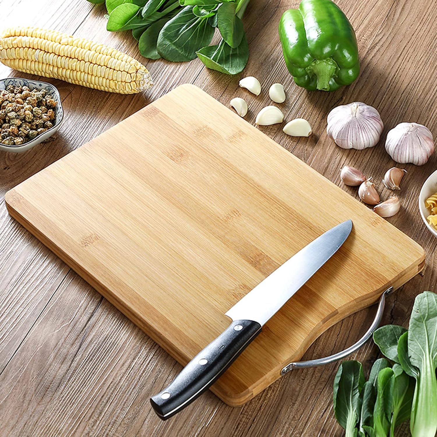 Tabla de cortar de bambú de alta calidad, tablas de cortar de madera multiusos rectangulares gruesas y duras para chef, cocina y uso profesional