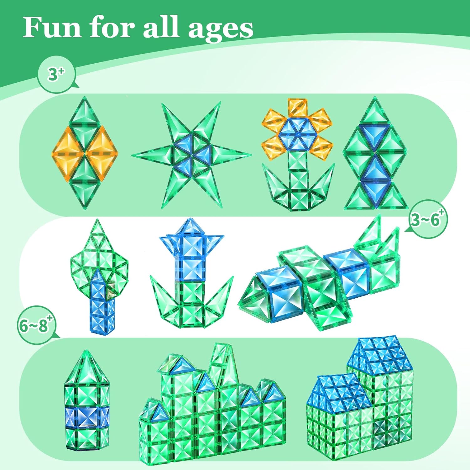 Azulejos magnéticos para niños de 3, 4, 5, 6, 7, 8 años, bloques de construcción magnéticos, juguetes STEM sensoriales Montessor para niños,