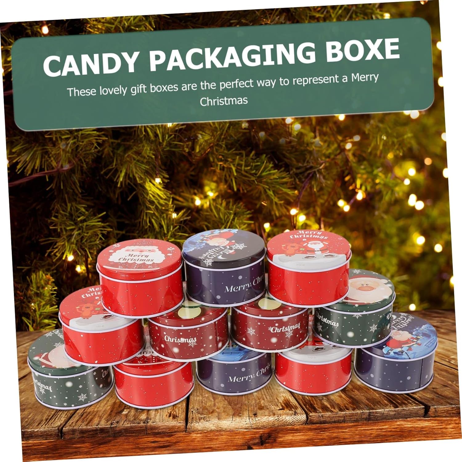 Abaodam 36 cajas de tarro de caramelo de Navidad, pequeños tarros de dulces con tapas, latas de galletas festivas, lata de galletas de Navidad, lata