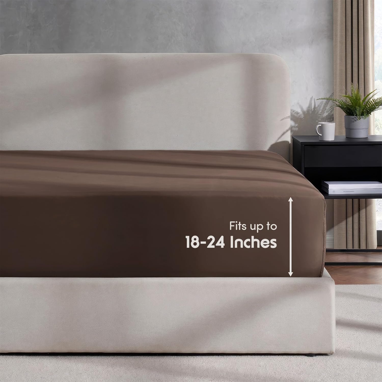 Nestl Bedding – Sábanas bajeras con bolsillo profundo de 53 cm, Microfibra, Marrón Chocolate, King