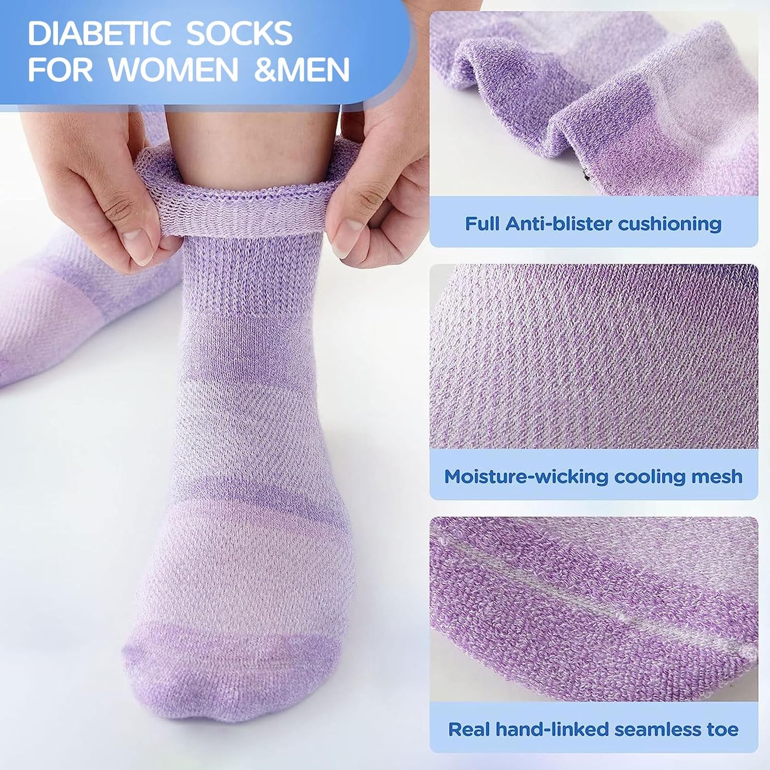 Bulinlulu – Calcetines para diabéticos para mujeres y hombres, 6 pares de calcetines de tobillo para diabéticos no vinculantes, calcetines anchos