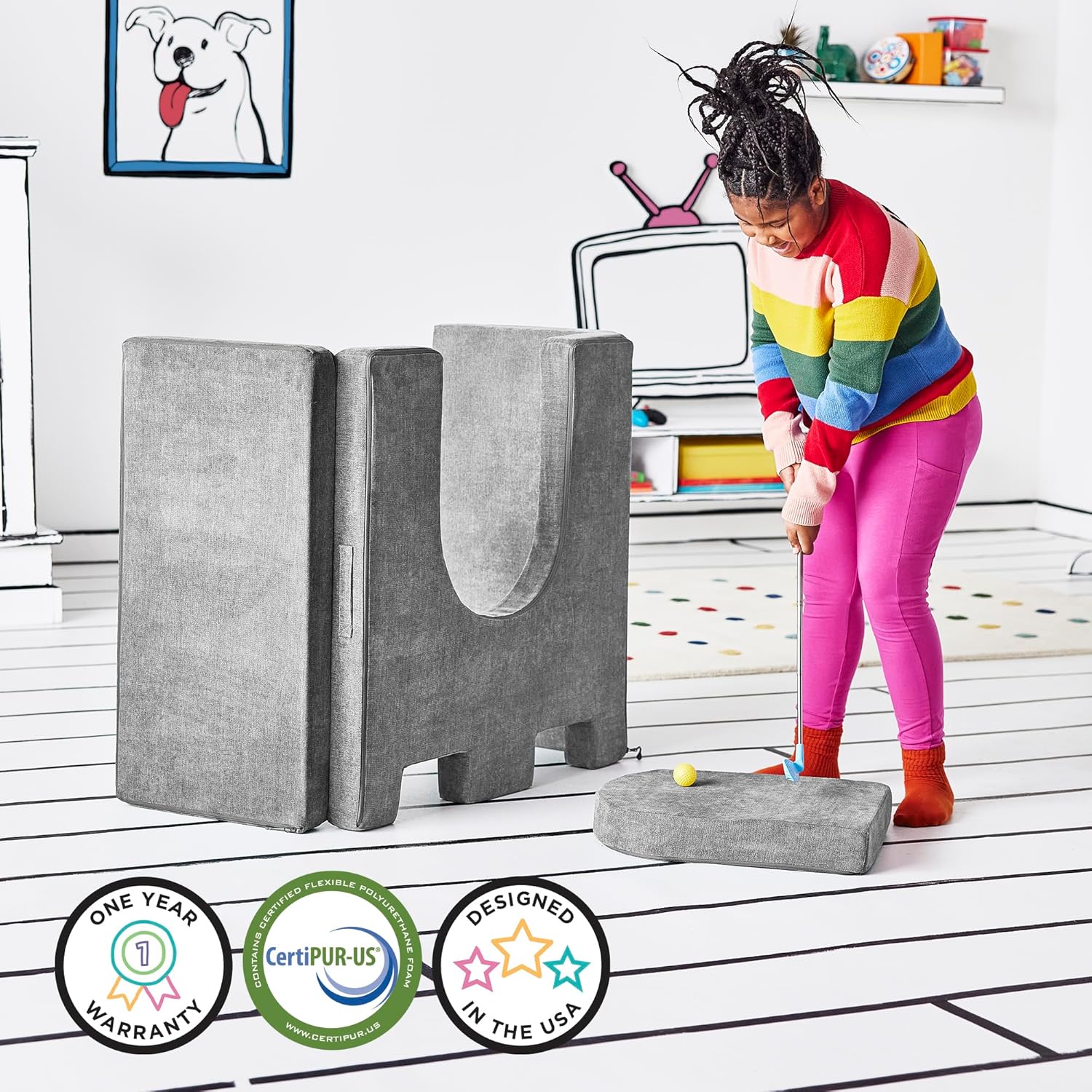 Castillo de juegos para niños y niños pequeños, juego de complementos de sofá para sala de juegos, diseño modular duradero, gris montaña