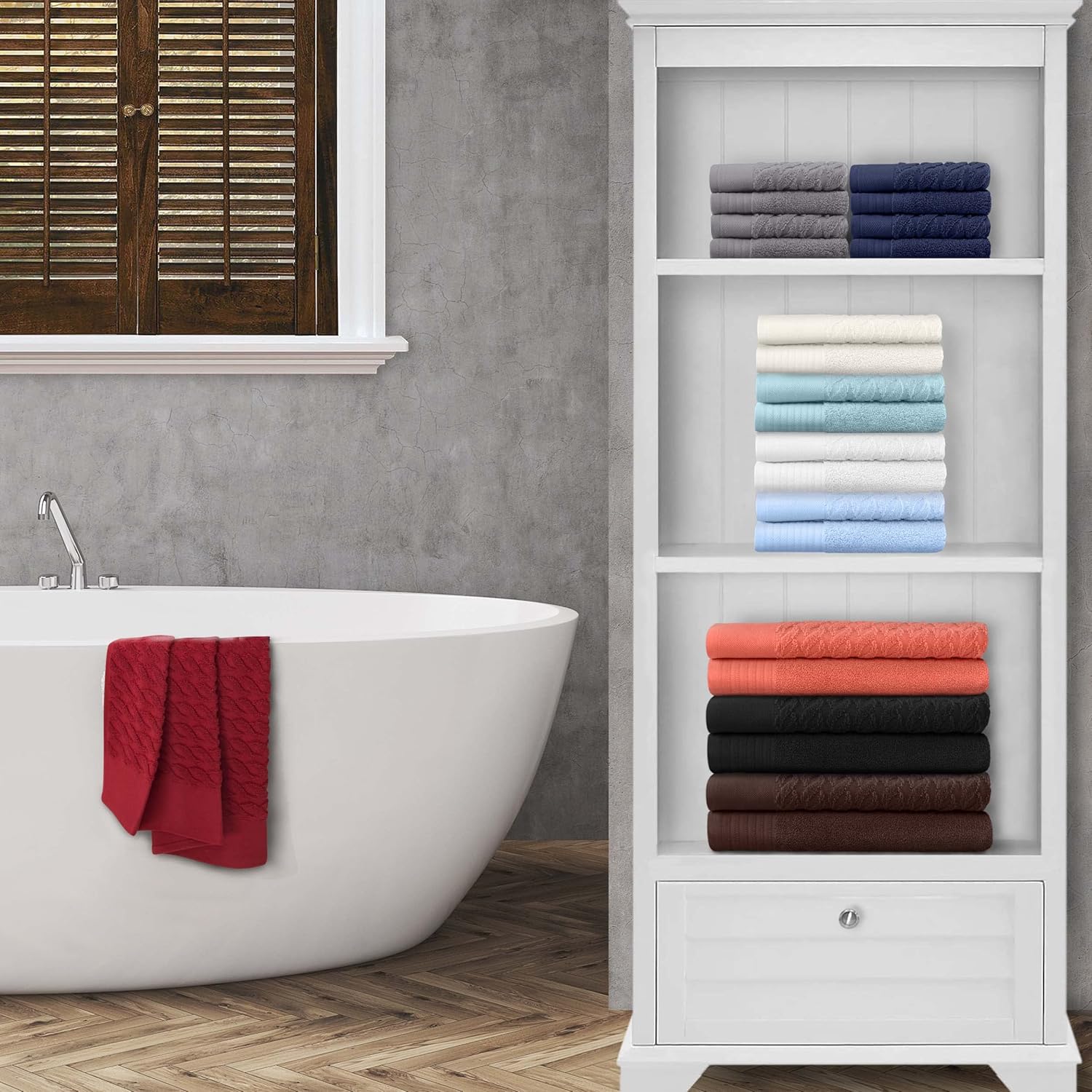 SUPERIOR Juego de 4 toallas de baño de algodón turco jacquard sólido para adultos y niños, artículos esenciales de baño, ducha, spa, piscina, secado
