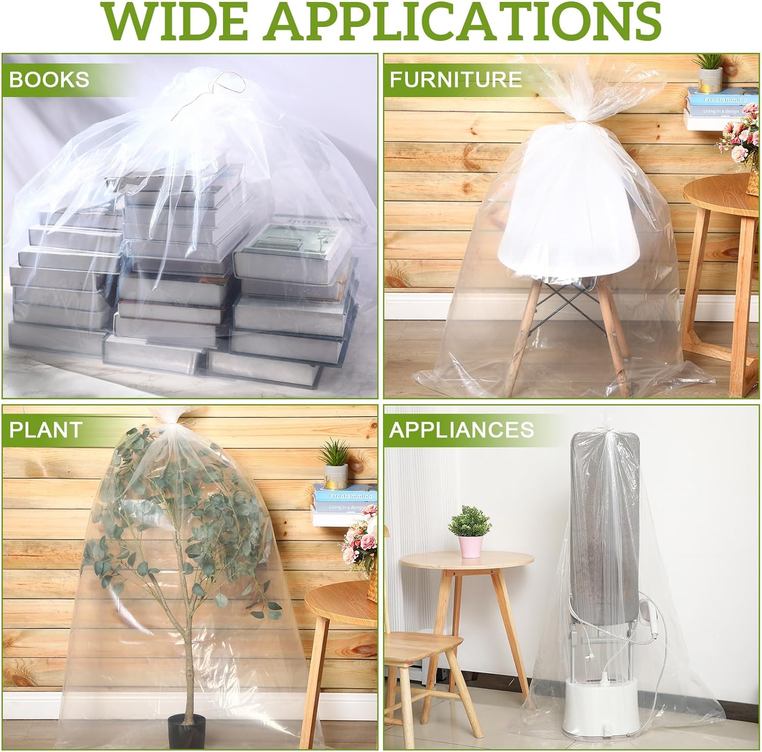 Paquete de 10 bolsas de almacenamiento gigantes transparentes de plástico gigantes, bolsas de plástico grandes para mudanza, bolsas de plástico