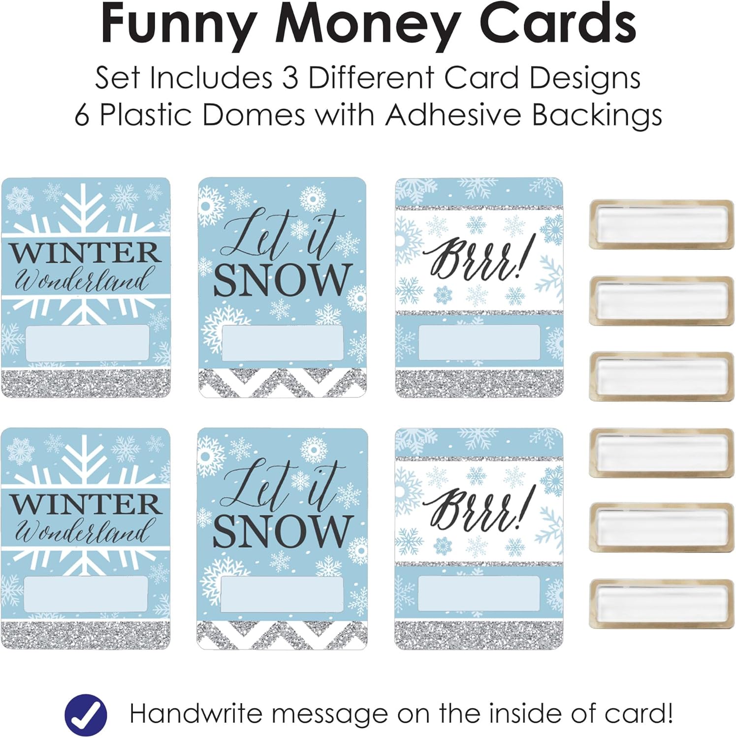 Big Dot of Happiness Winter Wonderland – Juego de 6 tarjetas de dinero divertidas con diseño de copo de nieve para fiestas de vacaciones y boda de