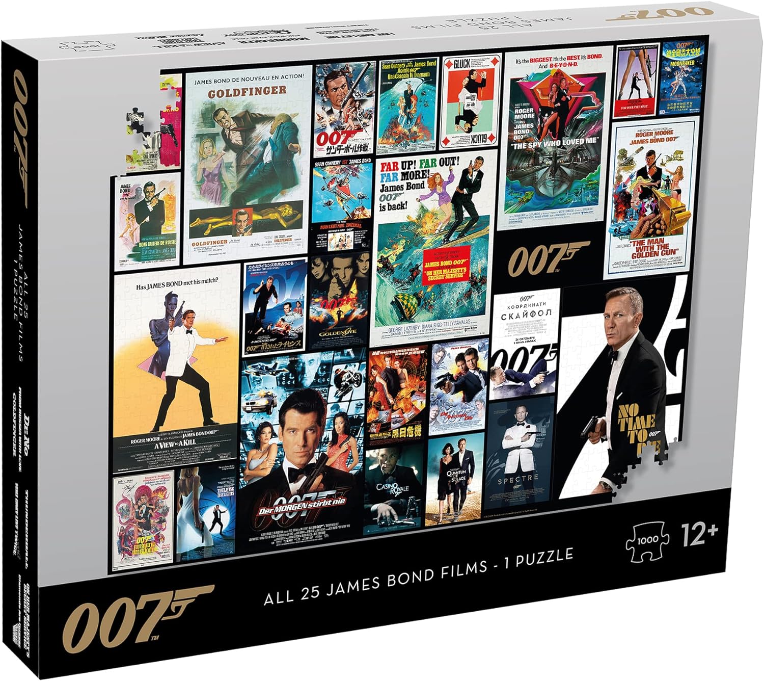 Top Puzzles James Bond – Juego de rompecabezas de 1000 piezas de las 25 películas 007, incluye No Time To Die y Goldfinger, regalo para mayores de