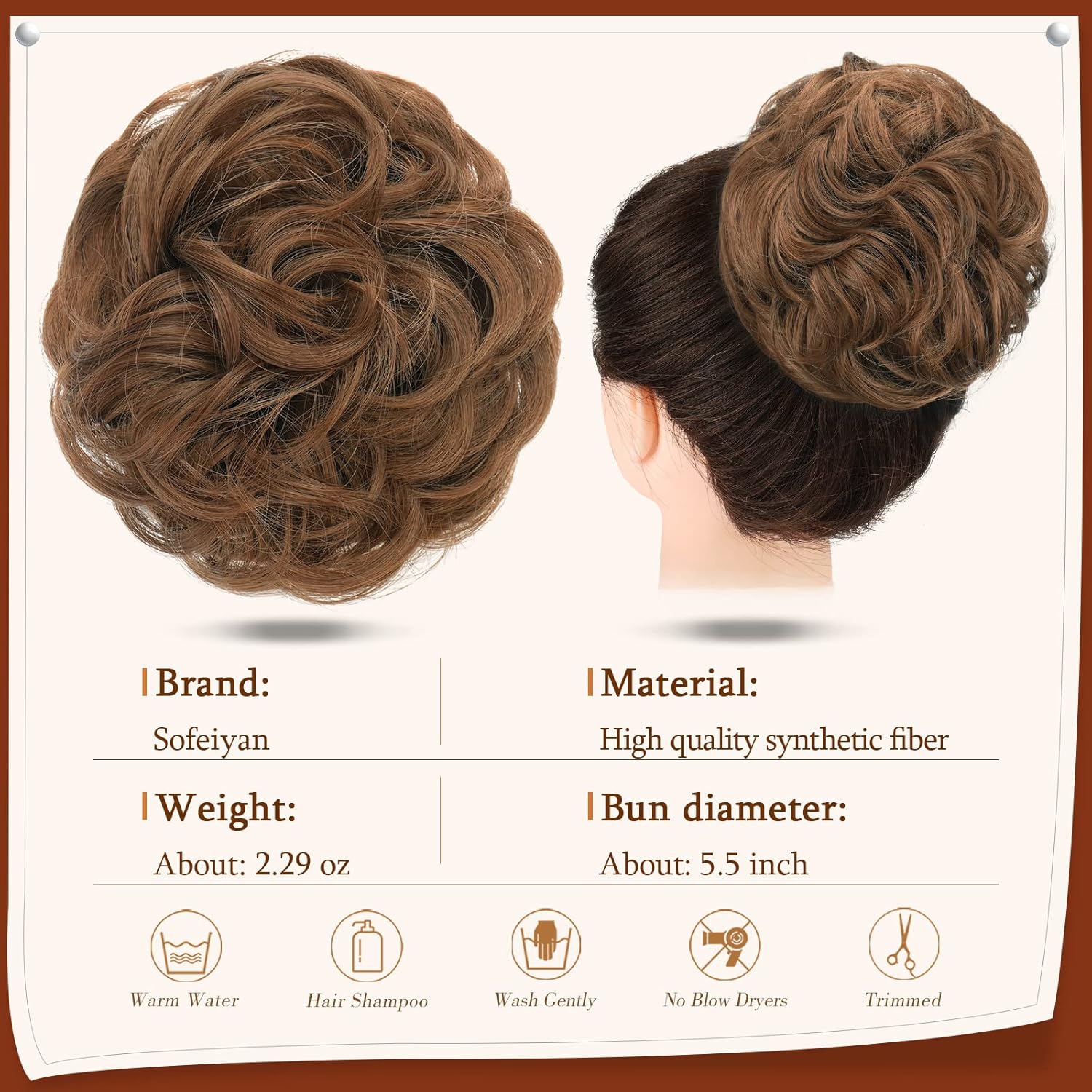 SOFEIYAN Extensiones de cabello ondulado y rizado con clip de garra, extensiones de cabello sintético despeinado para mujer, color marrón claro
