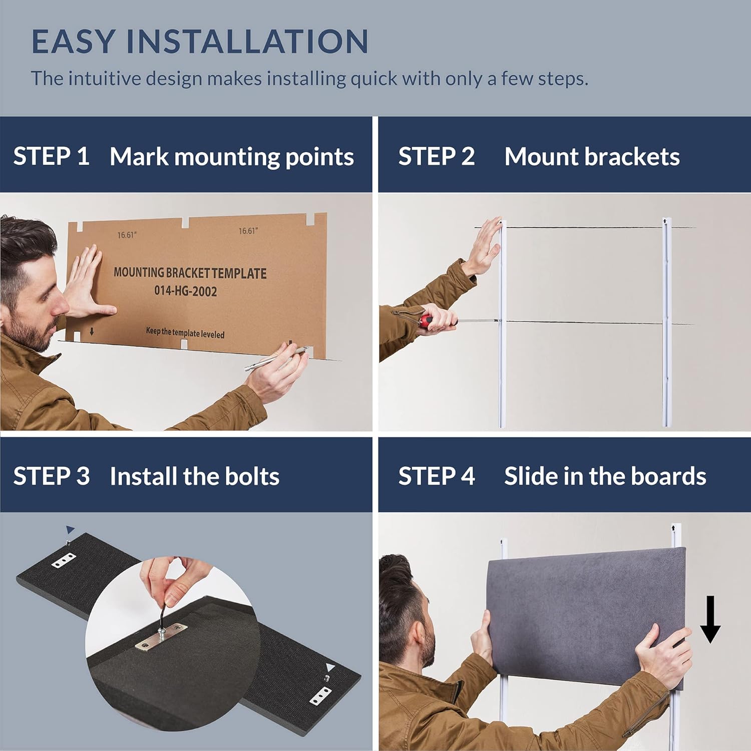 BELLEZE Paneles tapizados de pared, cabeceros tapizados para montar en la pared, cabeceros acolchados cómodos y modernos, paquete de 4 paneles,