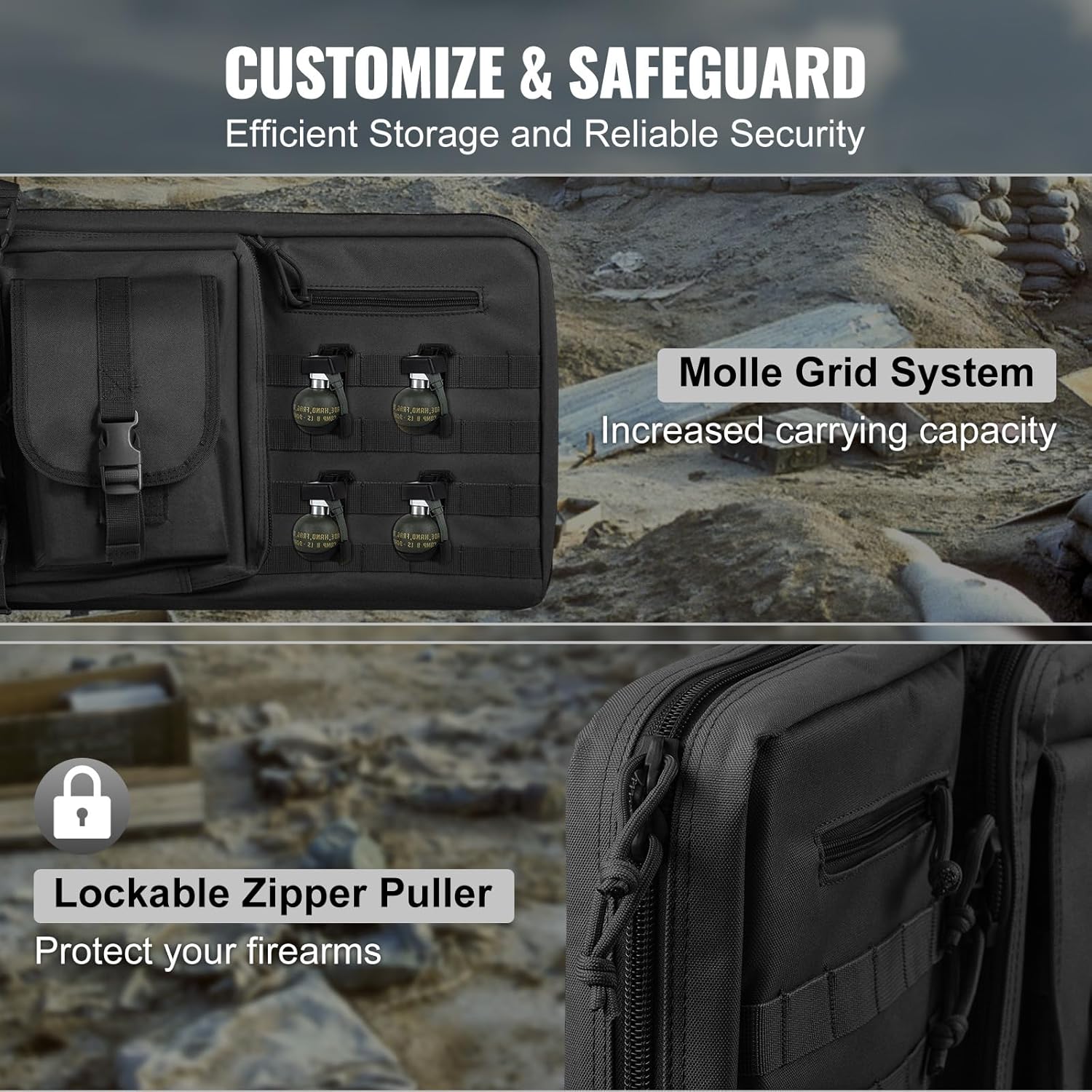 VEVOR Bolsa para rifles, bolsa táctica doble larga para pistola de 36 pulgadas, funda suave para rifle con cremallera con bloqueo, asa portátil y