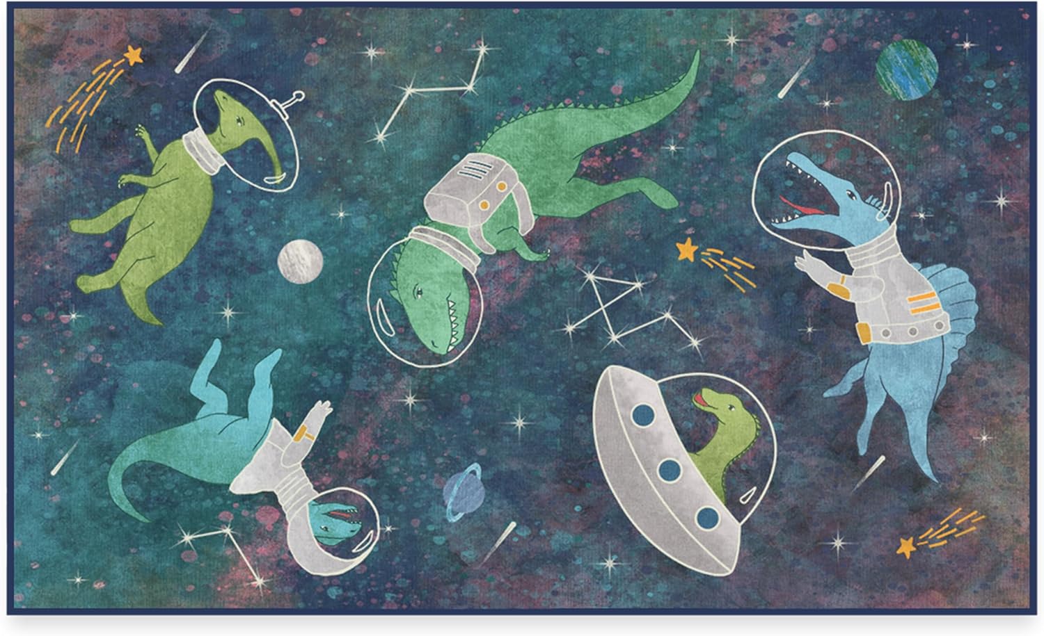 RUGGABLE Dinosaur Space – Alfombra lavable perfecta para niños, para guardería, sala de juegos, habitación de niños, apta para mascotas y niños,