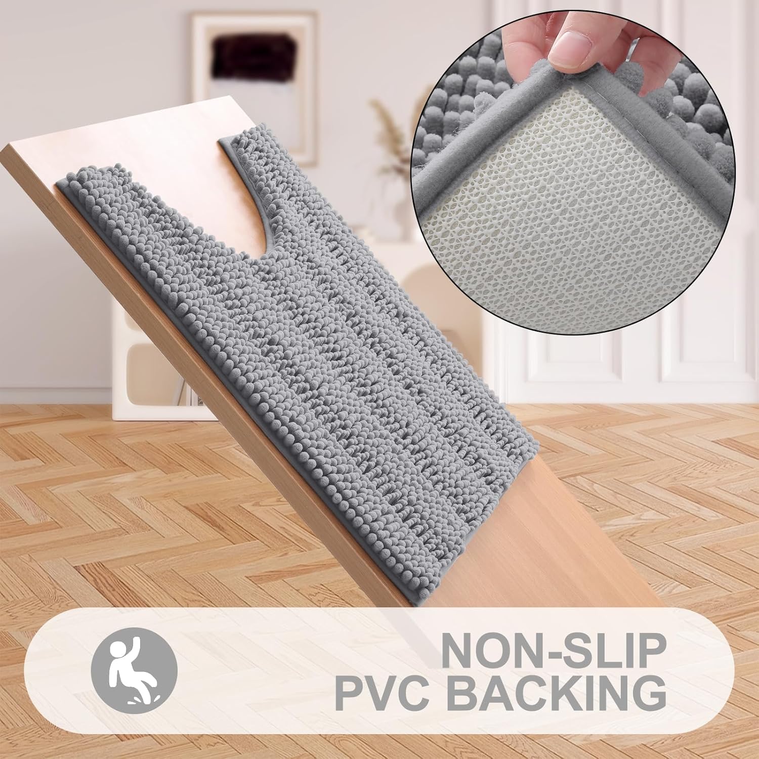 Grandaily Alfombras de baño de felpilla a rayas y alfombras para inodoro en forma de U, tamaño de alfombra de baño 24 x 16 pulgadas y alfombras de