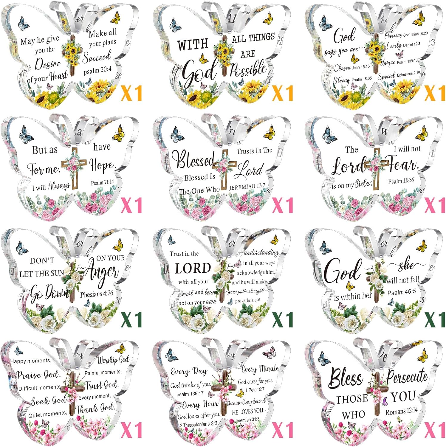 Pinkunn 12 piezas de regalos cristianos de acrílico, regalos religiosos para mujeres, regalos inspiradores con versículos de la Biblia y oraciones,