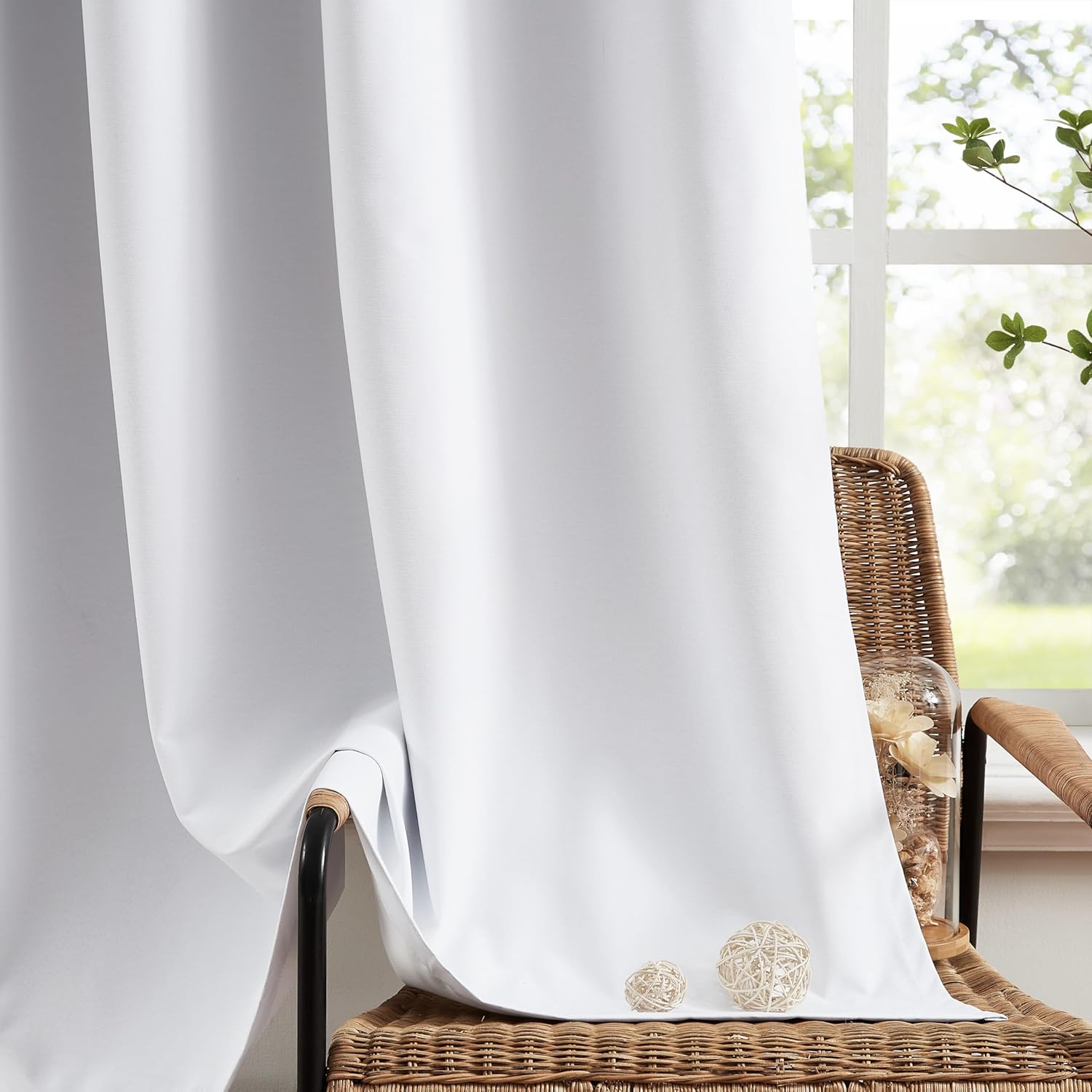 Jubilantex Cortinas opacas texturizadas de lino blanco puro de 63 pulgadas de largo para dormitorio, ventana pequeña, granja, ahorro de energía,