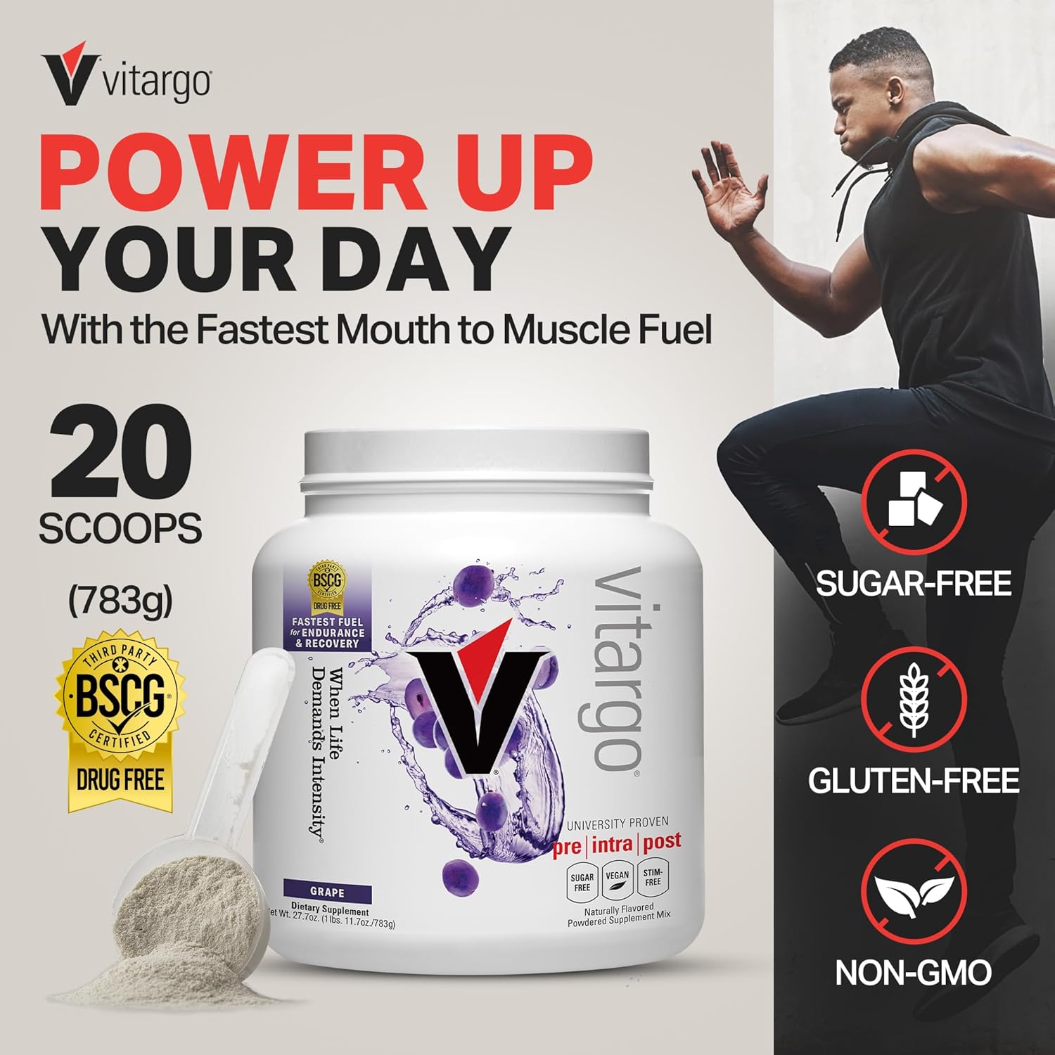 Vitargo Polvo de carbohidratos  Alimenta glucógeno muscular 2 veces más rápido  1 libra de uva antes del entrenamiento y después del entrenamiento