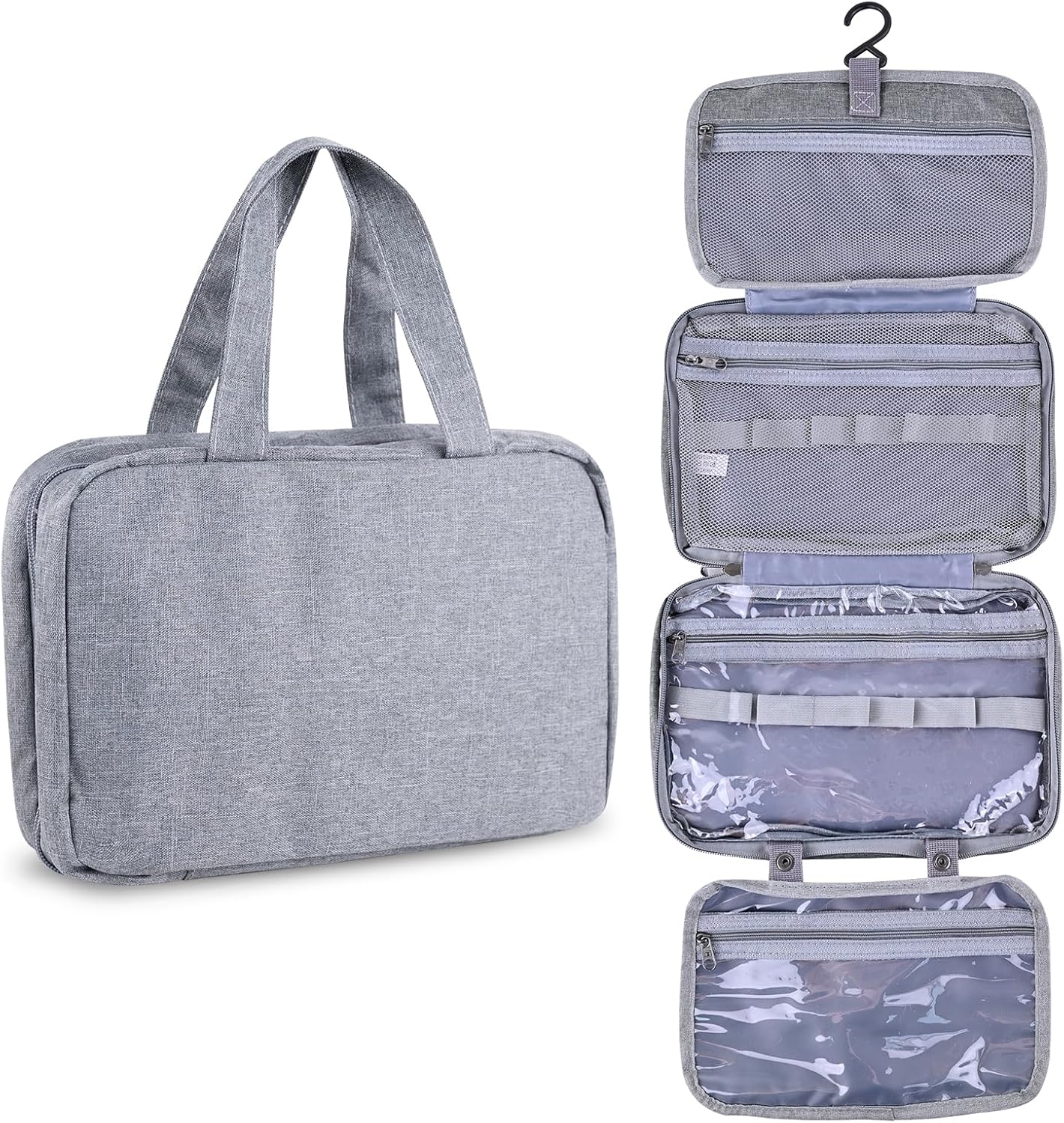 Neceser Bolsa de viaje con gancho colgante Bolsa de cosméticos de maquillaje resistente al agua, Gris