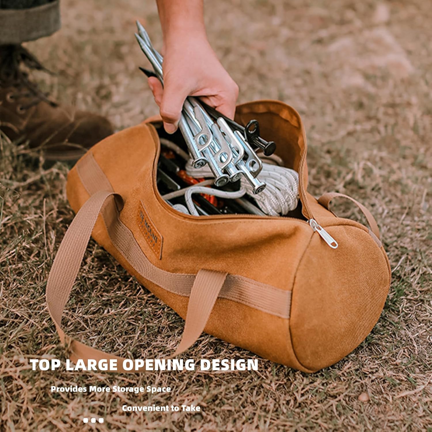 Bolsa de almacenamiento de lona para camping, bolsa de almacenamiento de herramientas para barbacoa, bolsa de almacenamiento de estacas para tienda