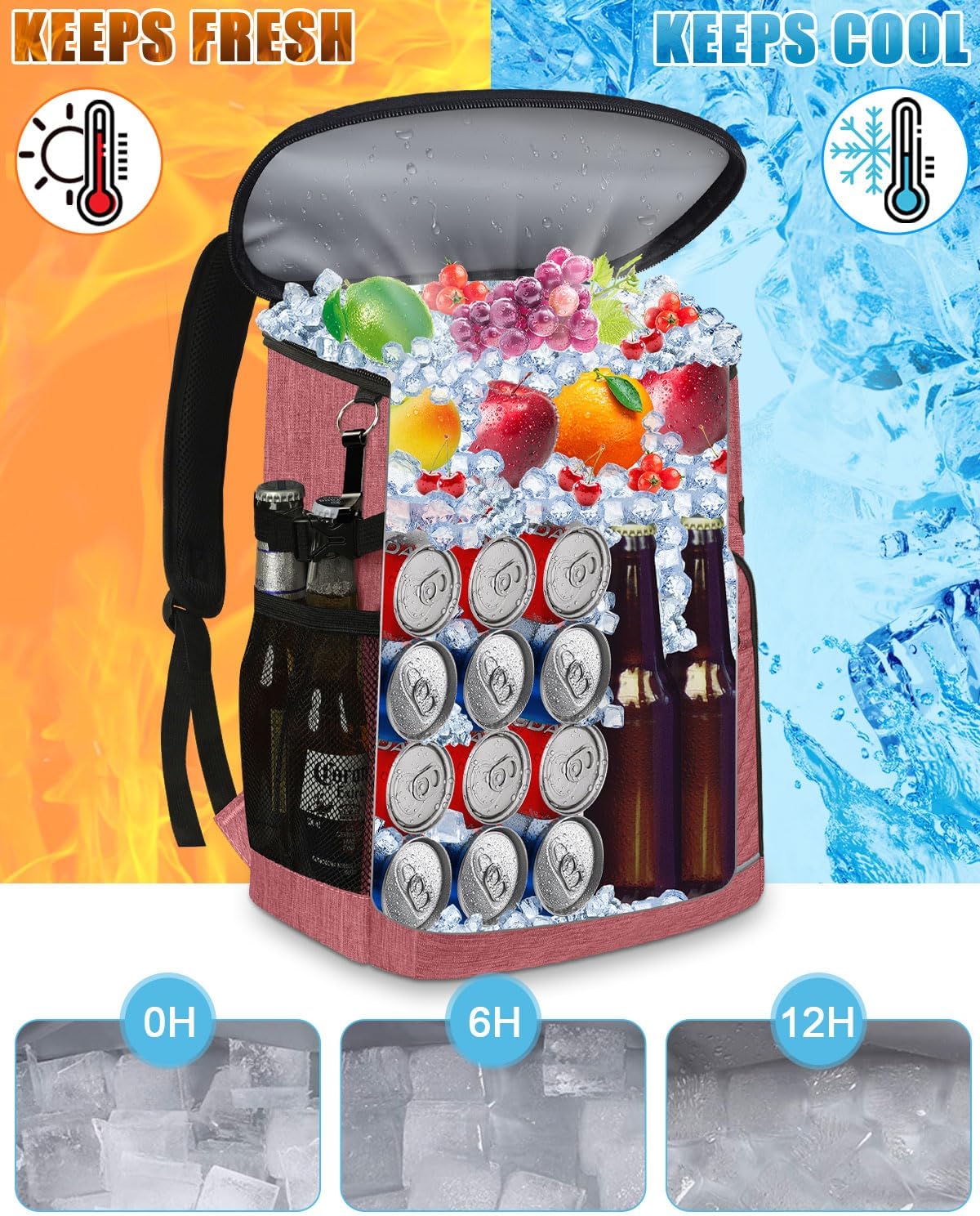 Mochila térmica aislada a prueba de fugas, impermeable, bolsa enfriadora de 30 latas, gran capacidad, ligera, para viajes, camping, playa, hielera
