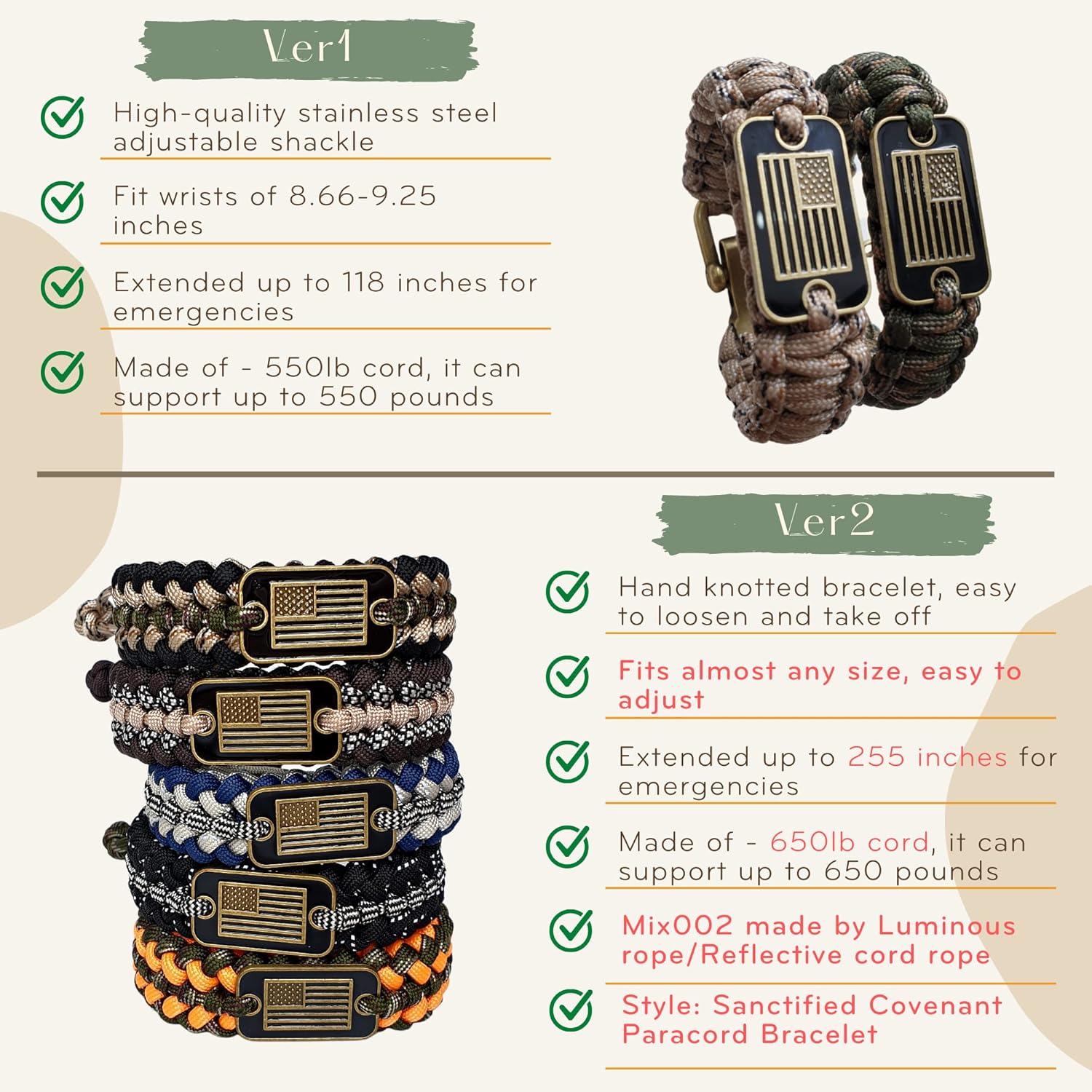 Pulsera de paracaídas  Pulseras militares de veteranos del ejército de Estados Unidos para hombres, pulsera táctica trenzada multiusos de