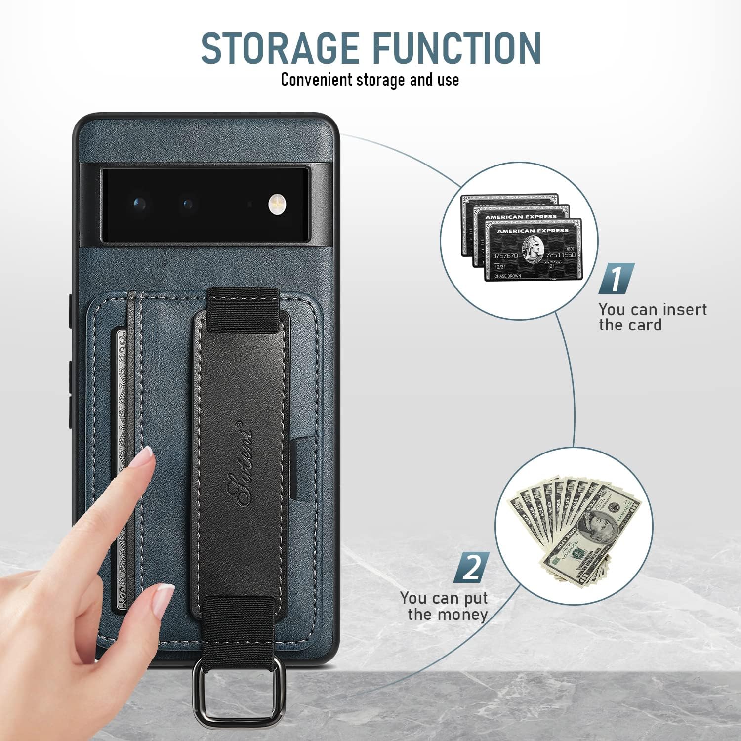 Asuwish Funda de teléfono para Google Pixel 6A 5G 2022 con protector de pantalla de vidrio templado y soporte delgado para tarjeta de crédito,