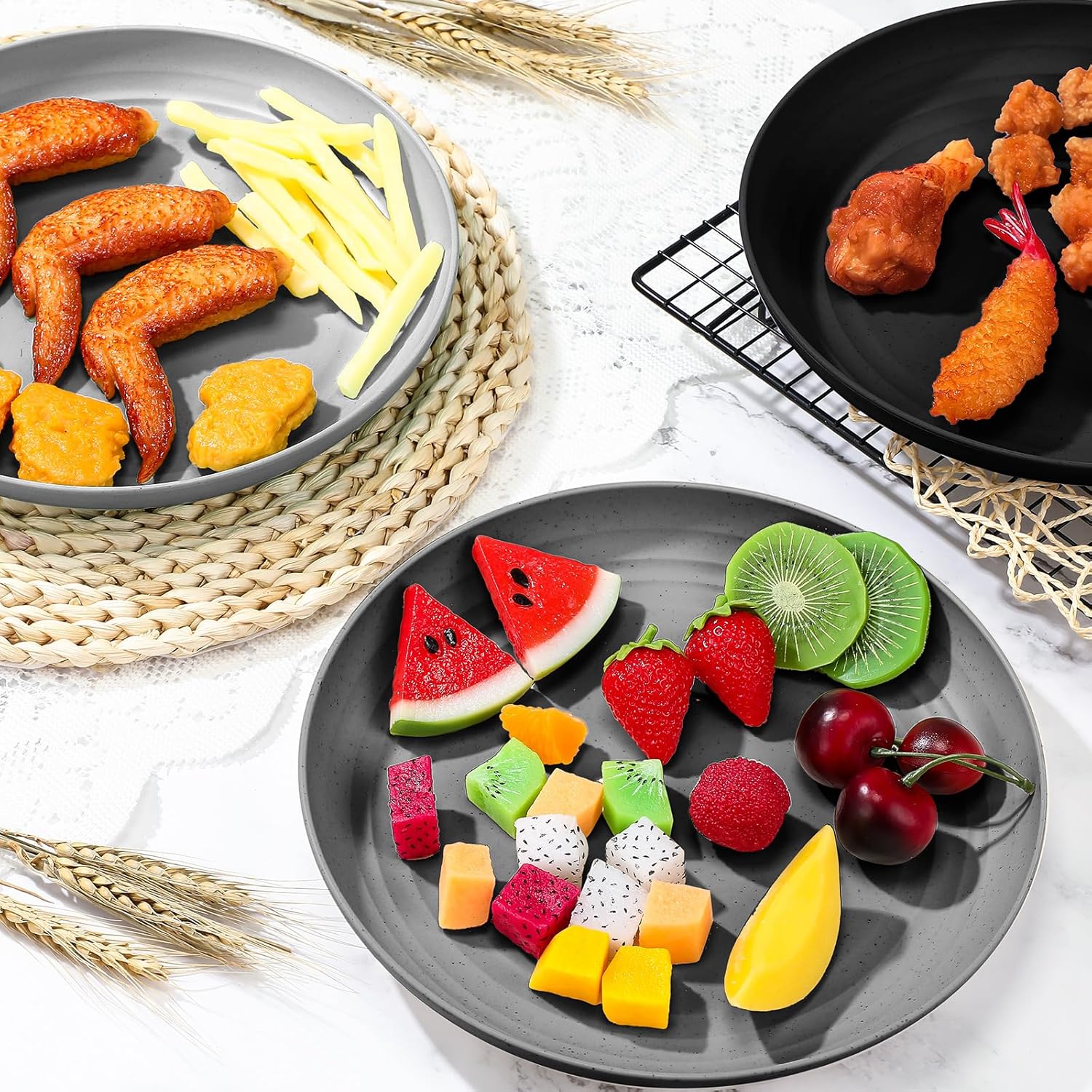 15 platos de paja de trigo de 10 pulgadas, ligeros, irrompibles, platos profundos reutilizables, aptos para microondas, vajilla para niños pequeños