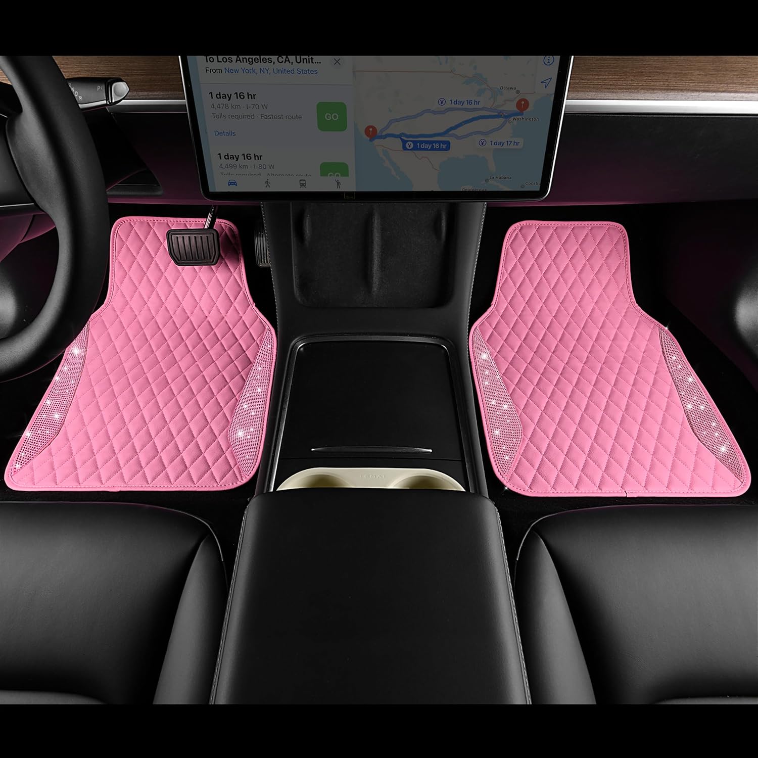 CAR PASS Tapetes de cuero brillantes para automóvil, con diamantes brillantes, con diamantes de imitación y purpurina brillante, antideslizante,
