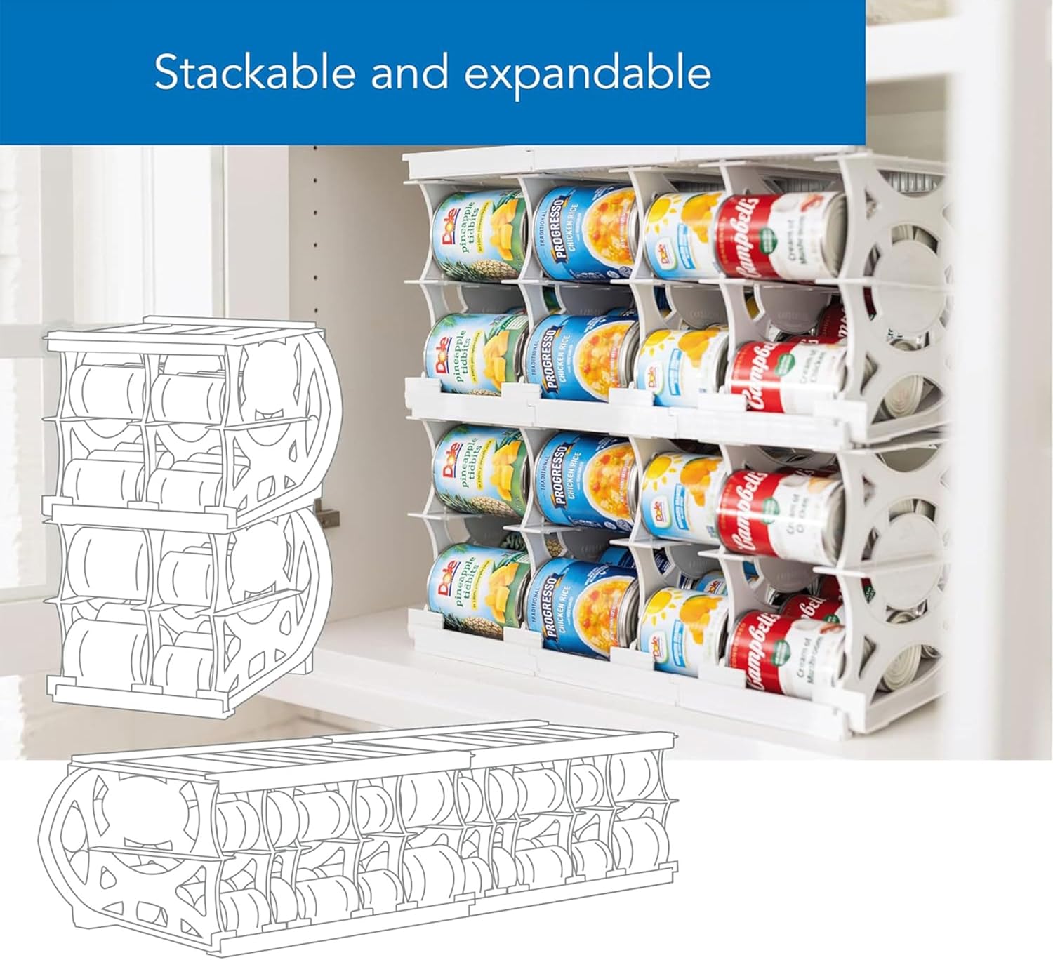 Shelf Reliance Alimento compacto de despensa Cansolidator con sistema de rotación, ensamblaje entrelazado y paneles ajustables con capacidad para
