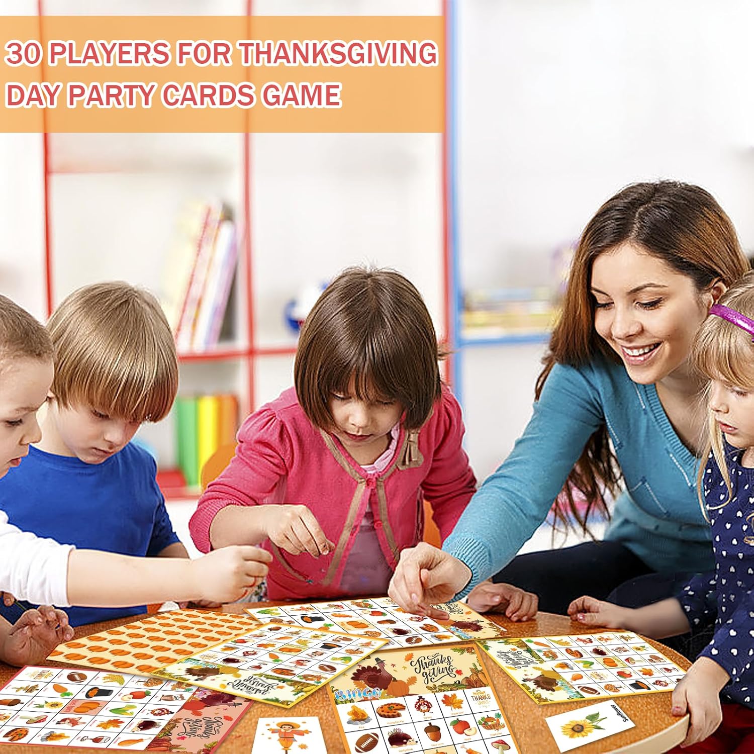 46 tarjetas de juego de bingo de Acción de Gracias para 30 jugadores, juegos de fiesta del día de Acción de Gracias, bingo de otoño para niños,