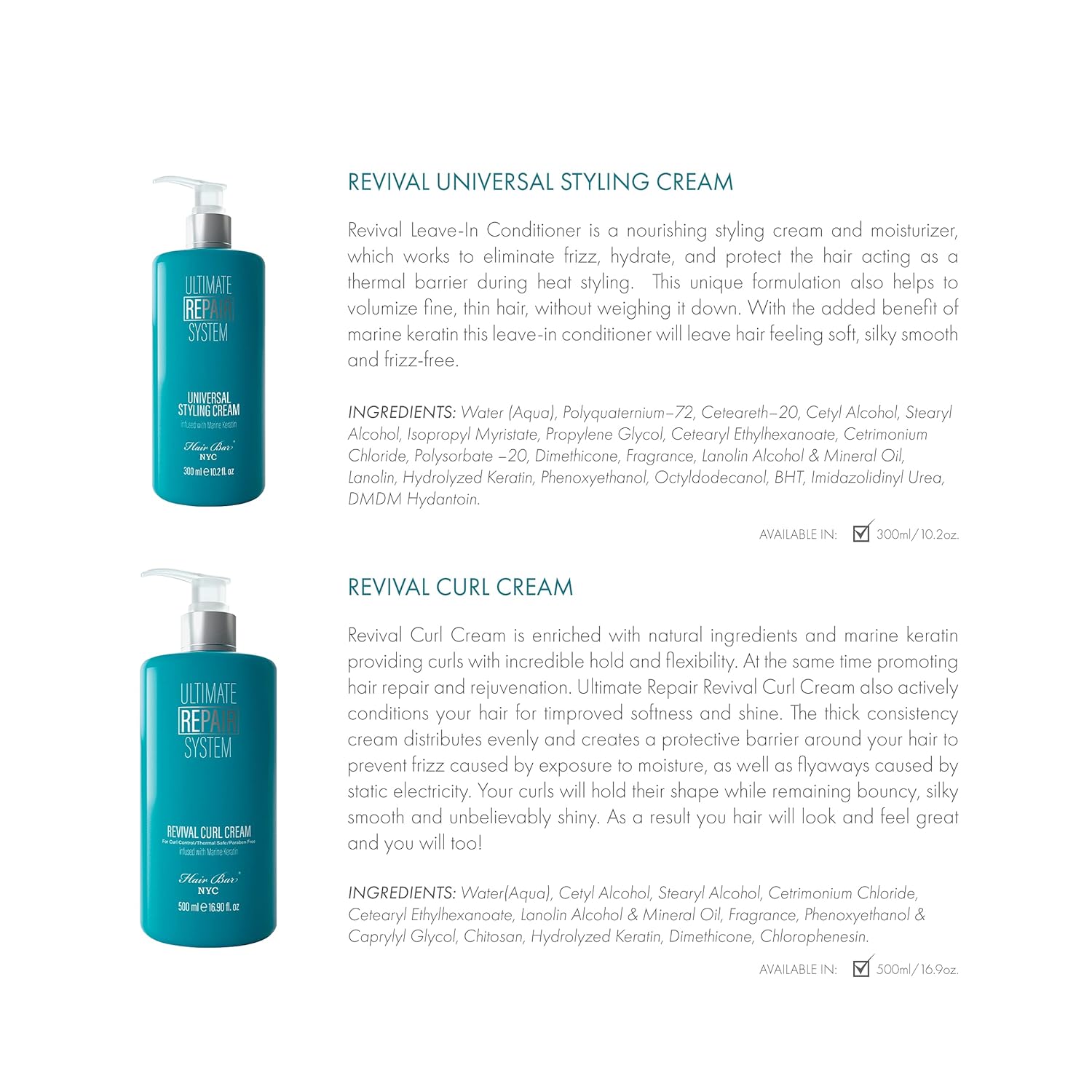 HAIR BAR NYC Ultimate Repair System Revival Conditioner  Tratamiento capilar para cabello seco dañado  Acondicionador profundo para cabello seco
