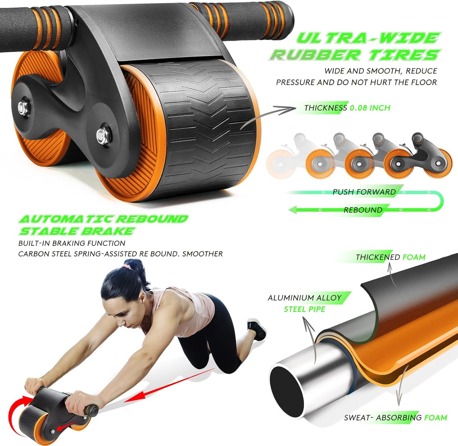 Rueda abdominal de rebote automático, 2023 nueva rueda de rodillo abdominal para ejercicio abdominal, ruedas de resorte, ejercitador abdominal