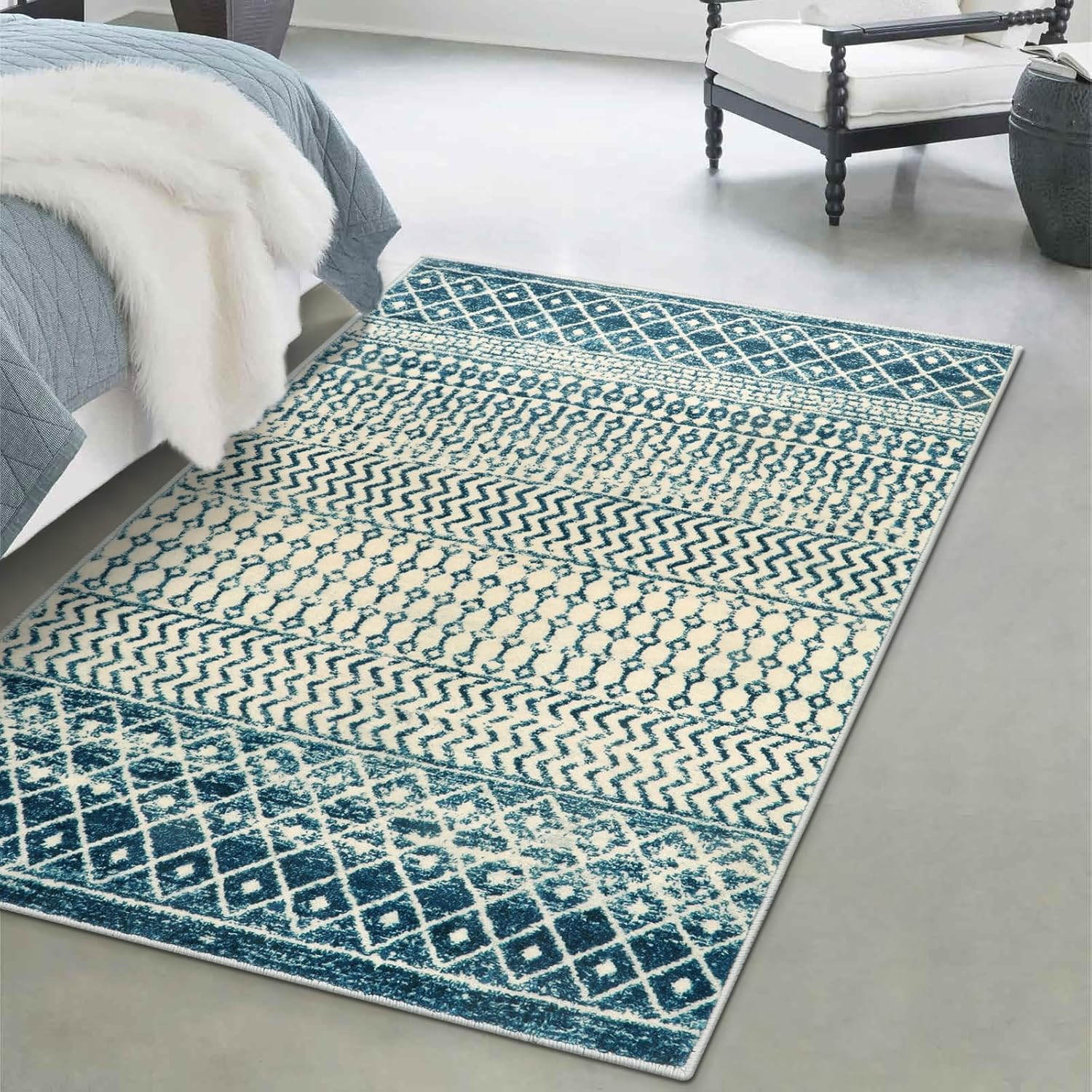 Nailttos Alfombra marroquí de 4 x 6 pies para sala de estar, ultra suave, antideslizante, retro, alfombra de área grande, lavable a máquina,