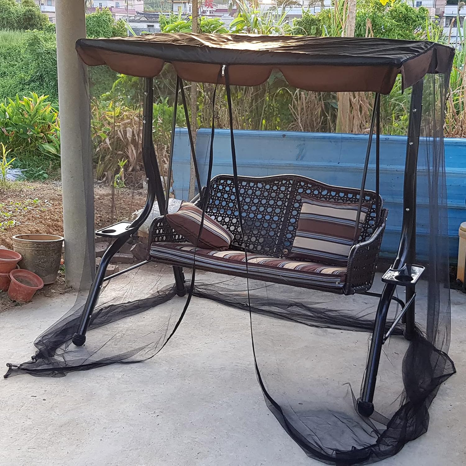 RESOYE Mosquitera para patio y jardín al aire libre, pantalla de malla de poliéster con apertura de cremallera y tienda de campaña de techo, casa de