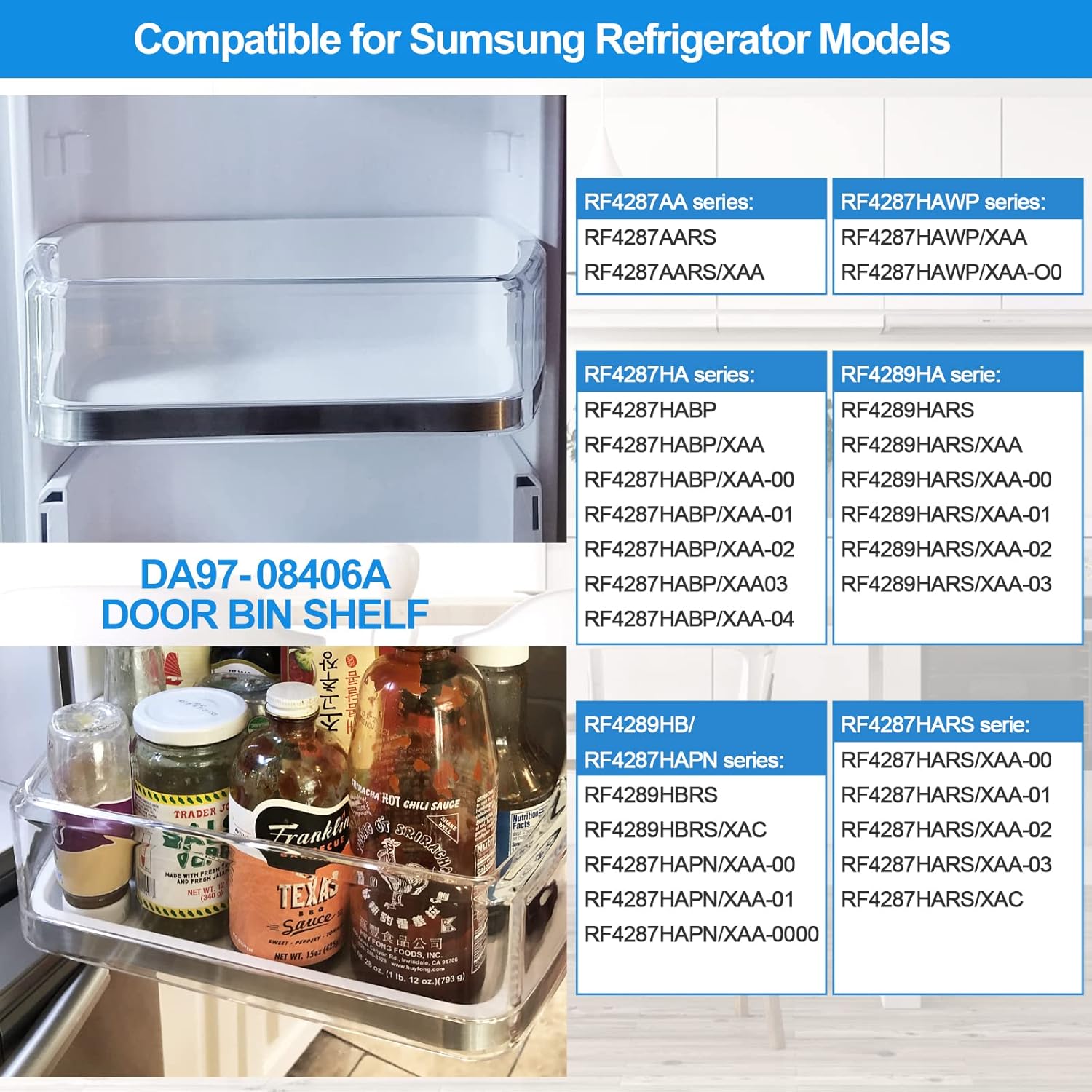 (2 unidades) DA97-08406A actualizado, DA97-08406BC, repuesto de estante derecho para puerta Samsung RF4287HARSRF4289, repuesto de estante de