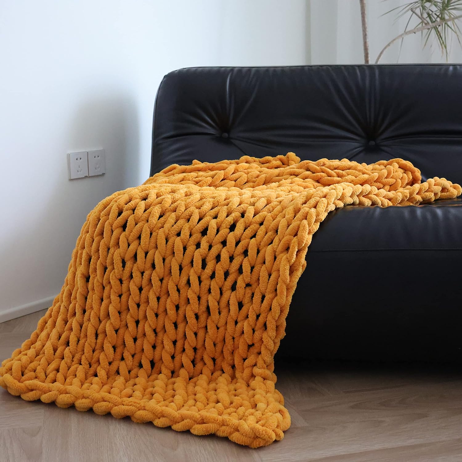 Manta de punto grueso de felpilla (50 x 60 pulgadas), hecha a mano, cálida y acogedora para sofá, cama, decoración del hogar, banco de vellón suave