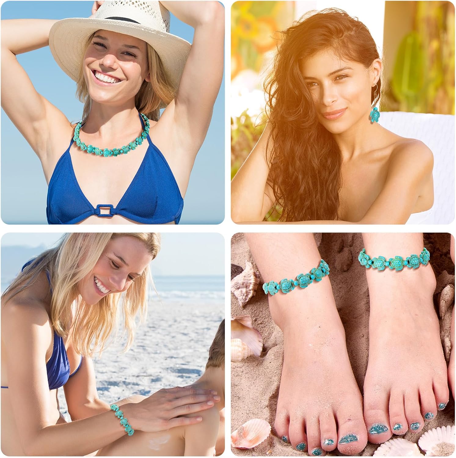 Kigley 200 cuentas de tortuga en forma de tortuga, cuentas de turquesa sintéticas con tema oceánico y mar para hacer joyas, pulseras, collares,
