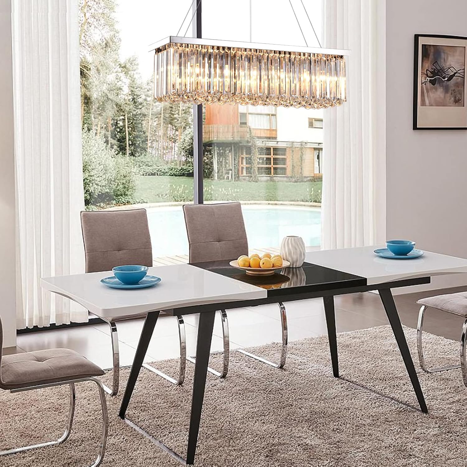Candelabros rectangulares de cristal, lámpara de techo colgante moderna de lujo, lámpara contemporánea, lámpara de iluminación para comedor, sala de