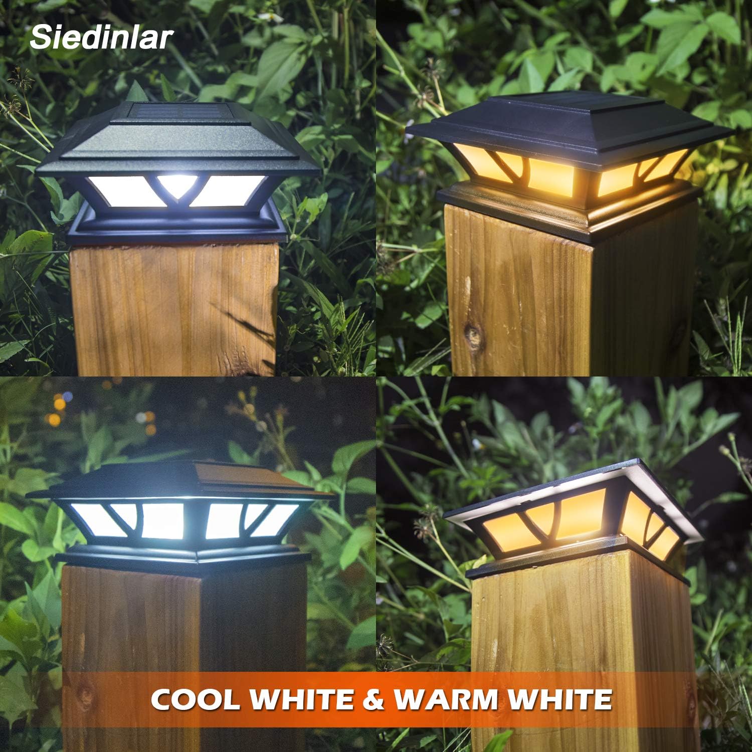 Siedinlar Luces solares para postes al aire libre, 2 modos, luz LED para valla de cubierta de 4 x 4, 5 x 5, 6 x 6 pulgadas, decoración de patio,