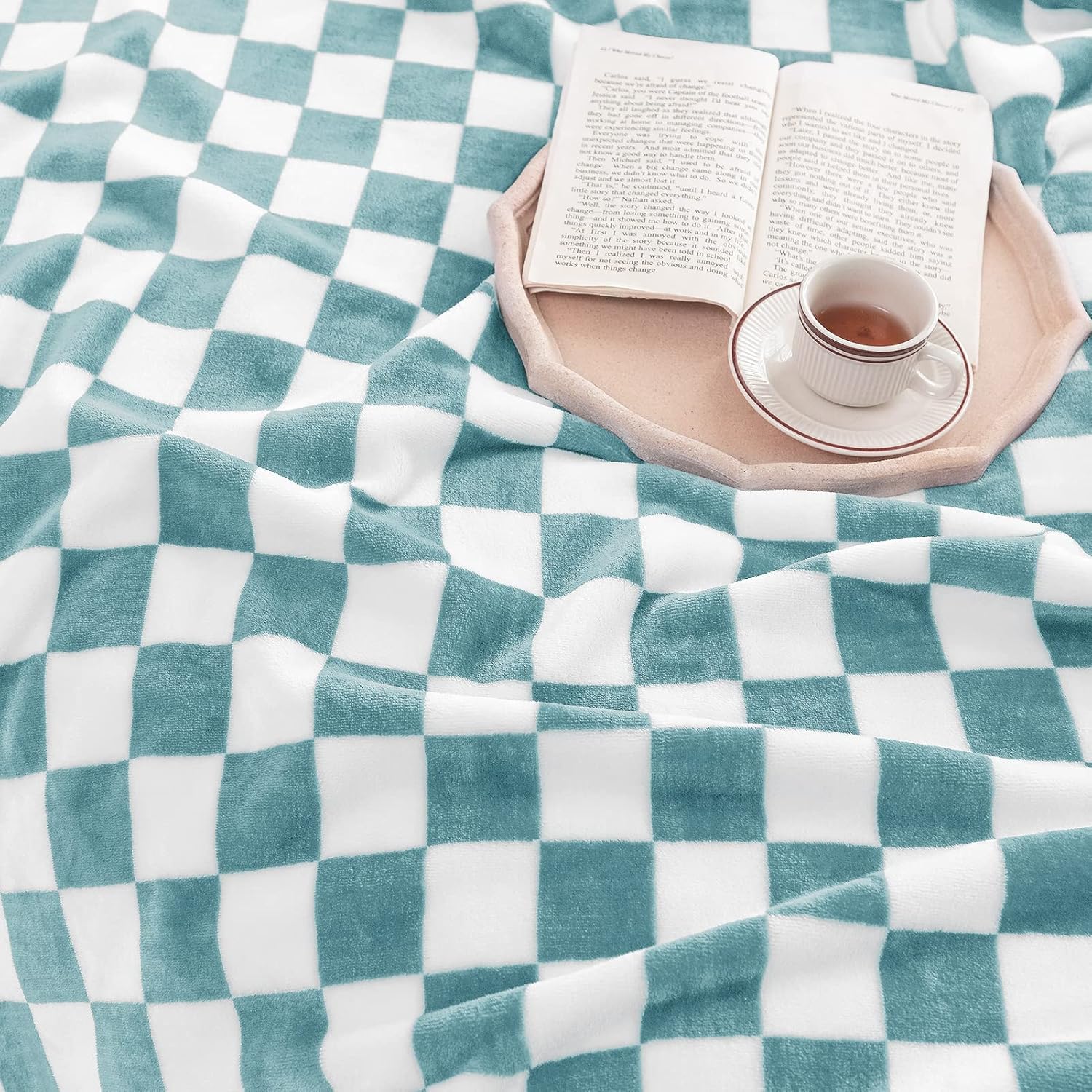 LOMAO Manta de franela con patrón de cuadrícula de ajedrez, suave, lujosa, cálida y acogedora para sofá y cama, para todas las estaciones (azul