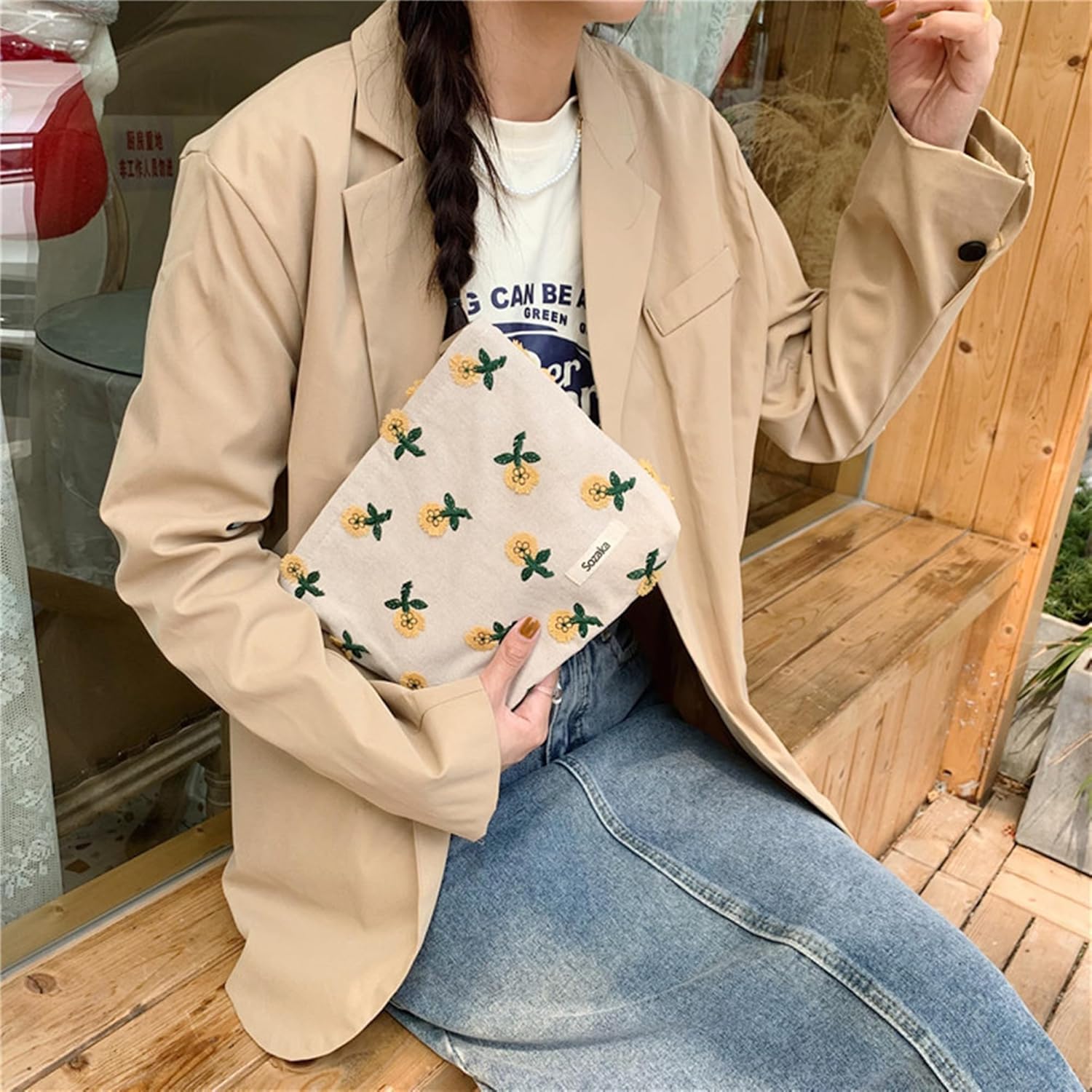 Bolsas de cosméticos florales para mujeres y niñas, bolsas de maquillaje grandes de lona estética, bolsa organizadora de maquillaje, bolsa con