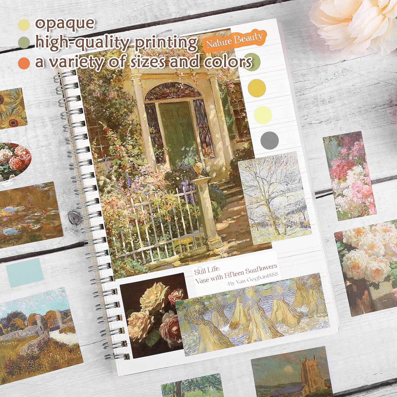 Calcomanías de artista, libros de calcomanías de diario, calcomanías decorativas de pintura al óleo, calcomanías estéticas para álbumes de recortes,