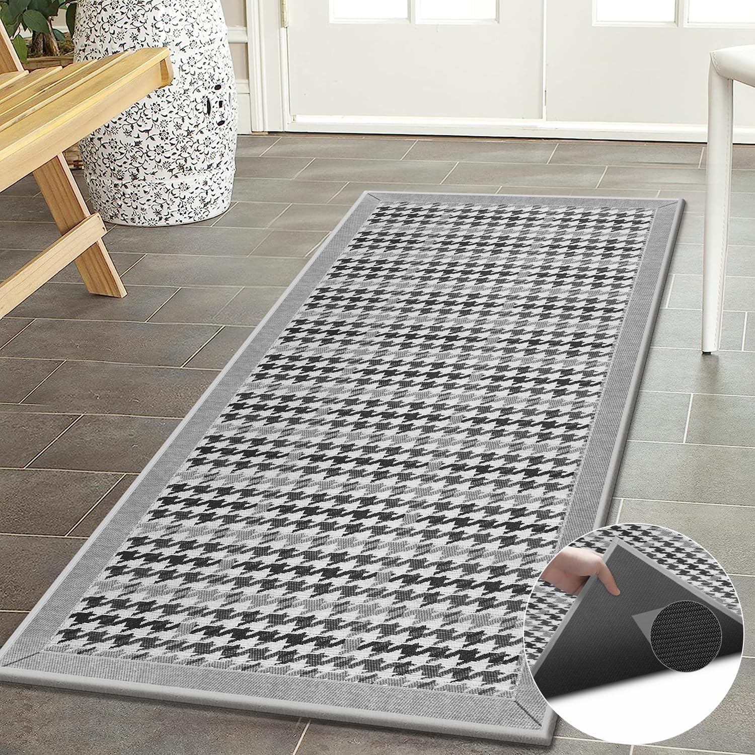 GOYLSER Tapete largo y suave para pasillo, con parte trasera de goma, color gris, de perfil bajo, para entrada, comedor, puerta, entrada, baño,