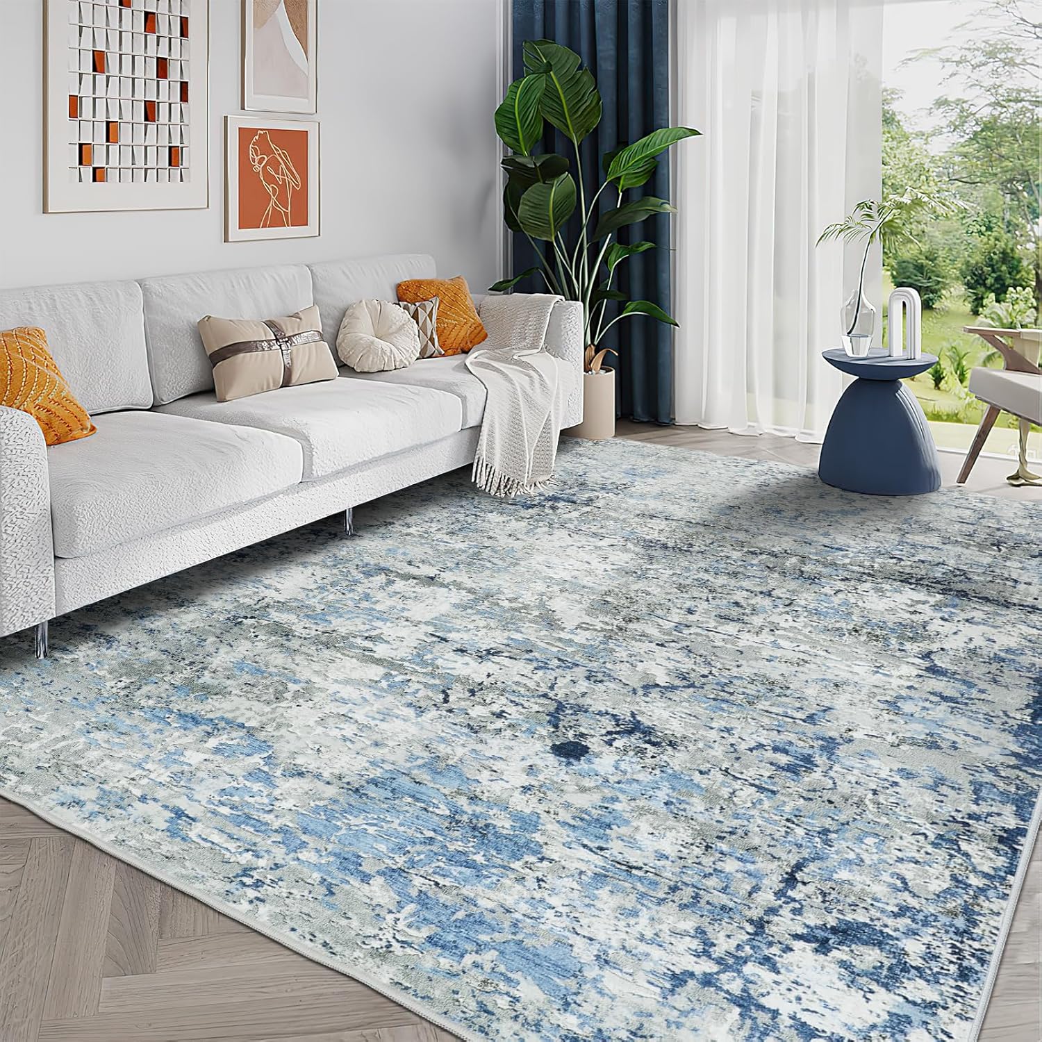 Alfombras de área de 5 x 7 pies para sala de estar, con parte trasera antideslizante, lavable, resistente a las manchas, alfombra ultrafina y grande