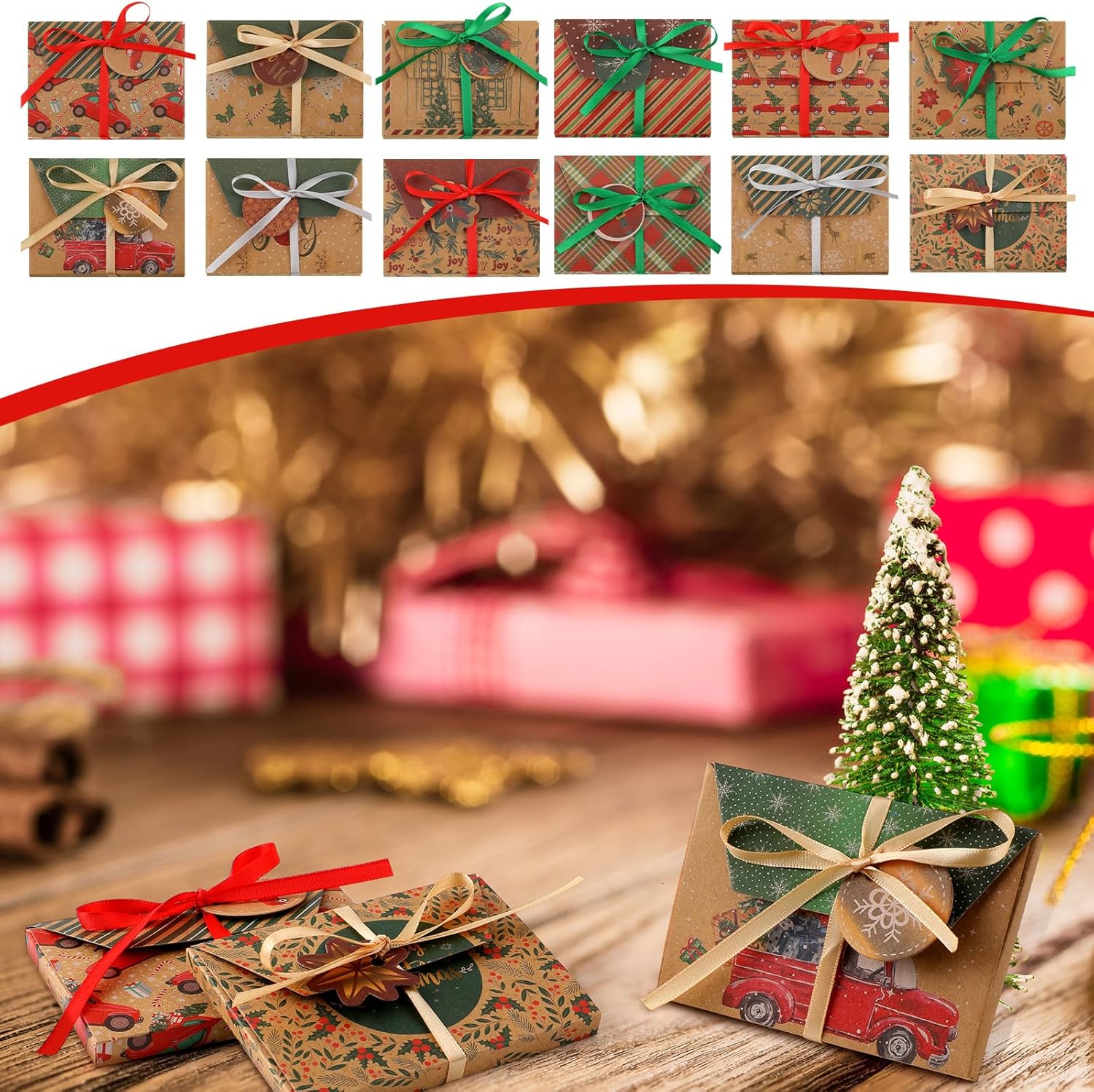 Yeaqee 60 juegos de cajas de tarjetas de regalo de Navidad, cartón, soporte para tarjetas de regalo de Navidad, cajas de regalo de Navidad, caja de