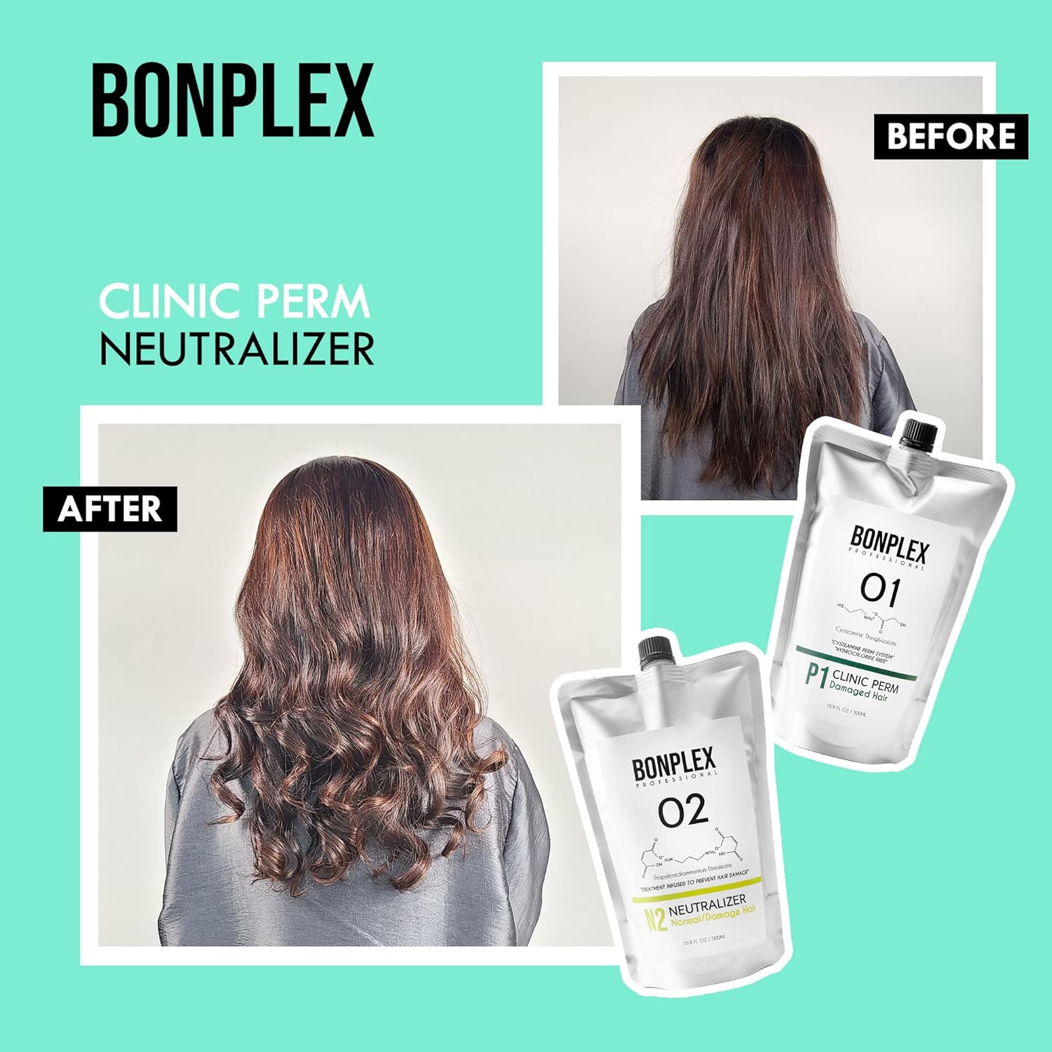 BONPLEX Clinic Perm for Damaged  Tratado con color  Tratado químicamente  Cabello fino o delicado  A base de tioglicolato de cisteamina  Sin