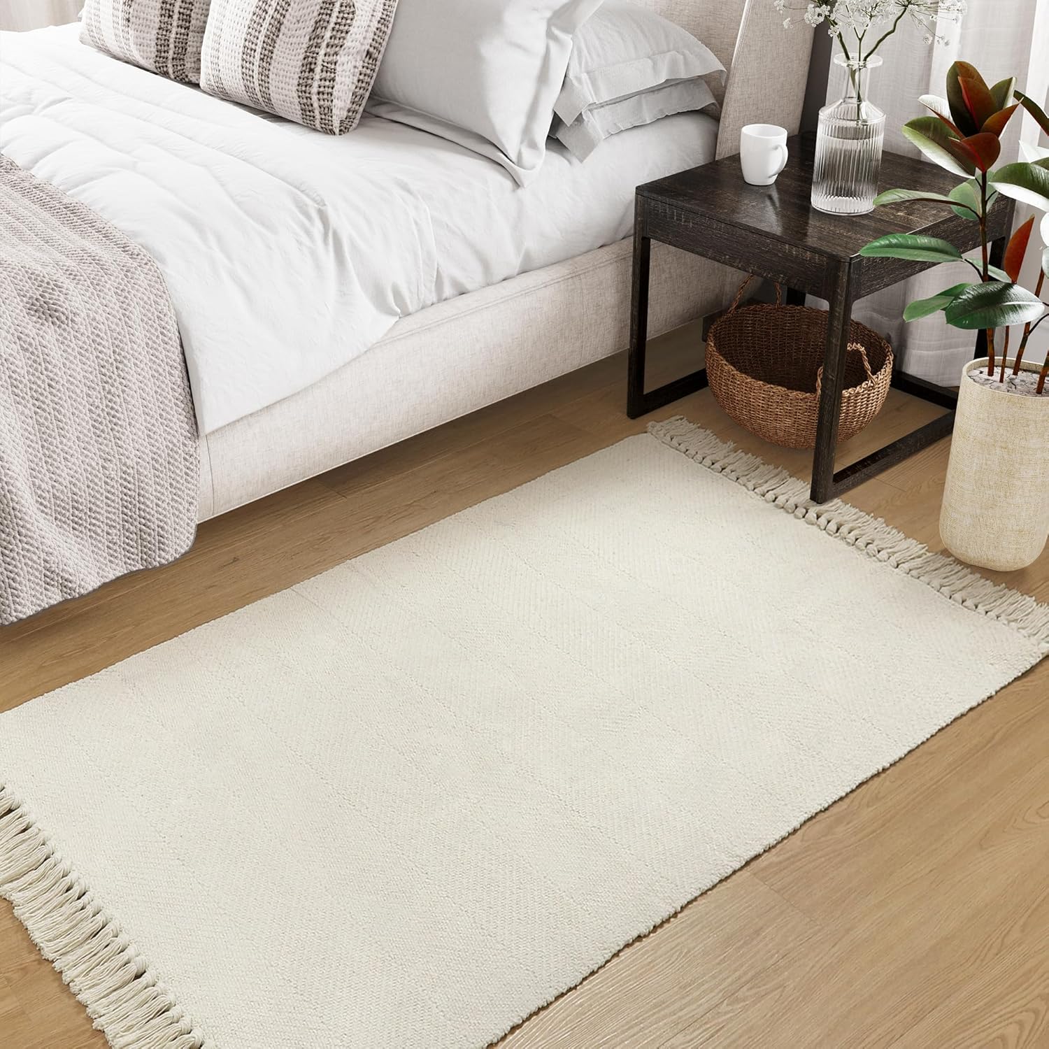 Collive – Tapete lavable de 3 x 5 pies, tapetes de cocina tejidos modernos, de algodón trenzado, color blancobeige, para puerta de interior,
