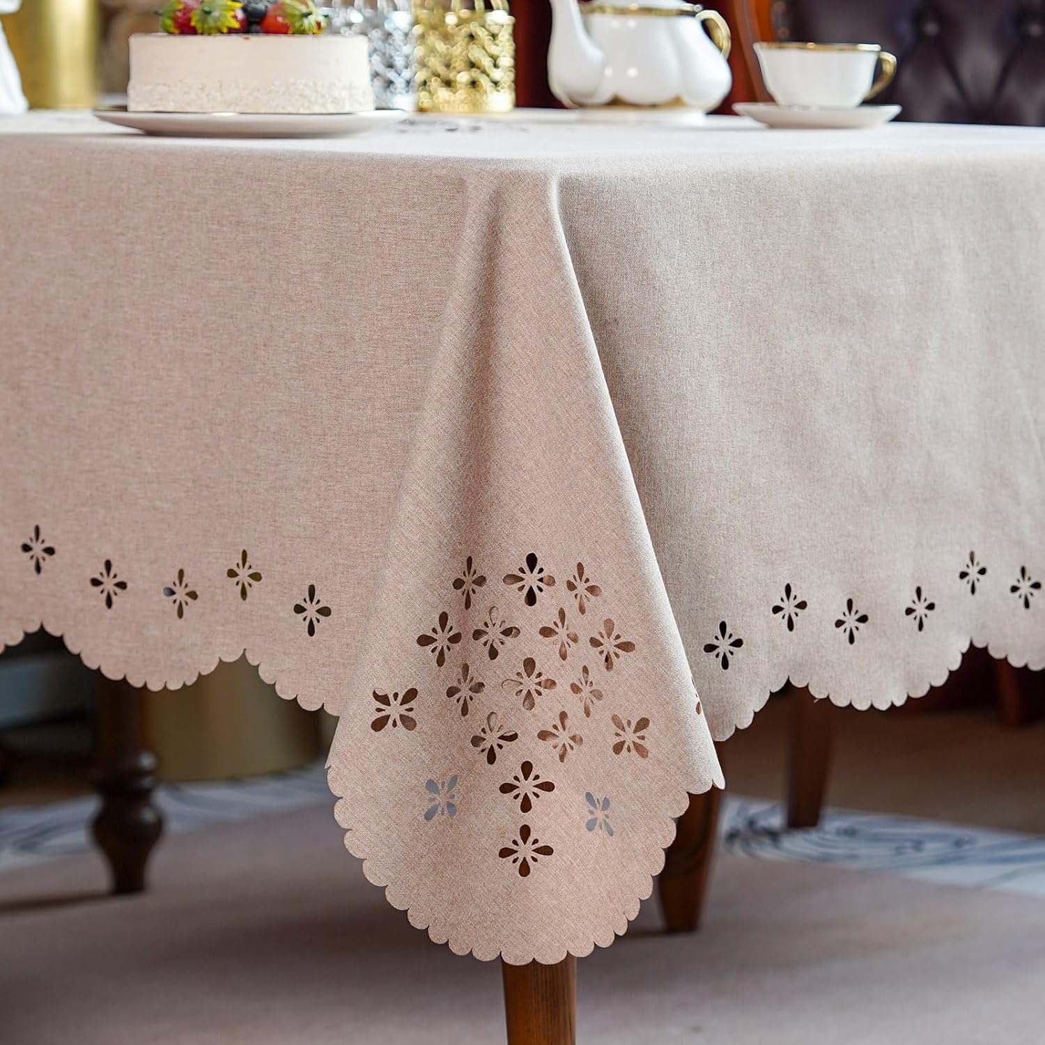 ARTABLE Manteles rectangulares de encaje para decoración de otoño con flores antiguas, mantel de macramé para exteriores, granja, rústico, cocina,