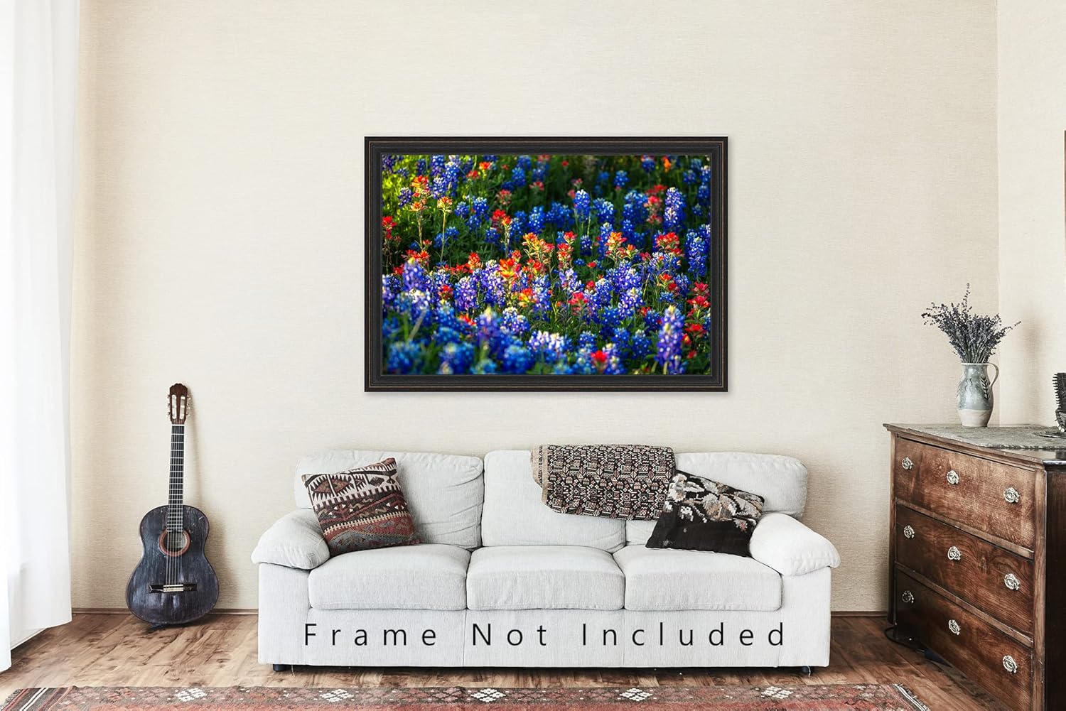 Wildflower Photography Print (Not Framed) Picture of Bluebonnets and Indian Paintbrush on Spring Day in Texas Flower Wall Art Nature Decor (8″ x 12″)