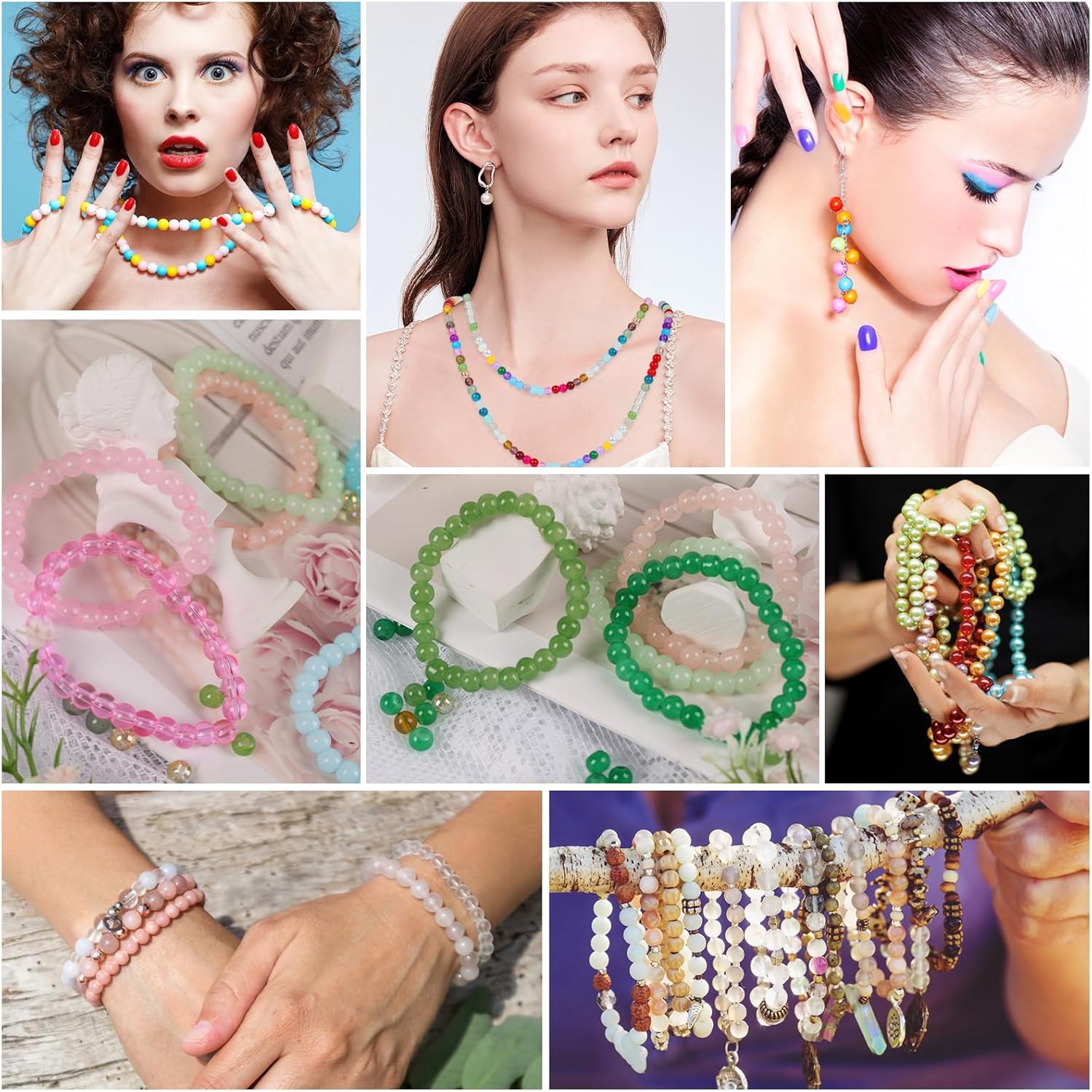 XSEINO 2500 cuentas redondas de vidrio de 0.236 pulgadas para la fabricación de joyas, cuentas de cristal de 46 colores para pulseras, fabricación