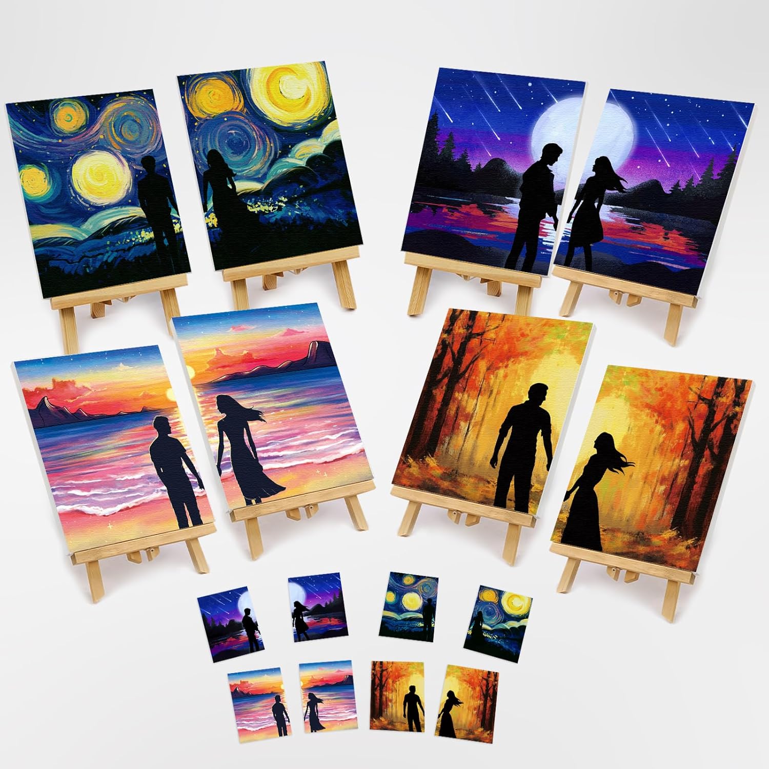 VOCHIC 8 piezas de lienzos predibujados para pintar para adultos, kit de sorbo y pintura, suministros de fiesta, juego de pintura en lienzo, juegos